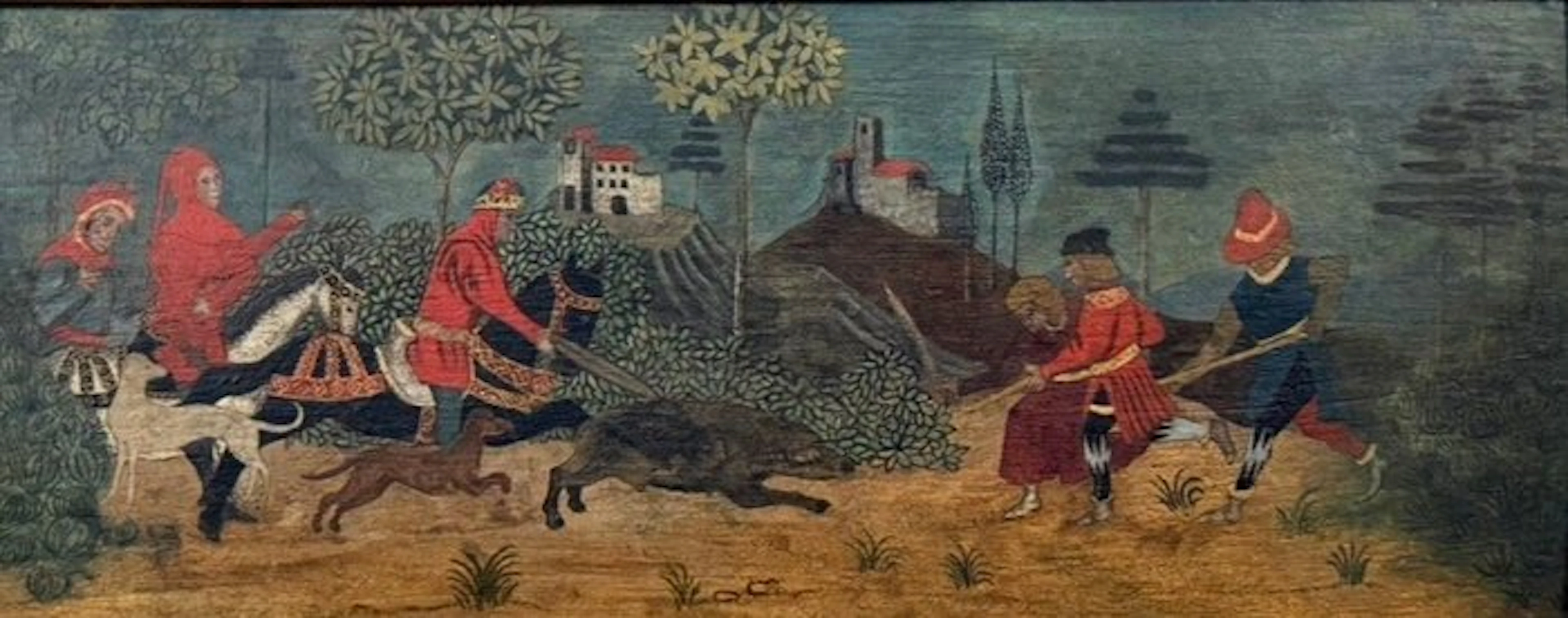 Italian school (XIX) - Caccia al cinghiale in paesaggio...
