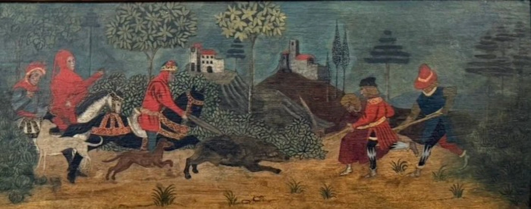 Italian school (XIX) - Caccia al cinghiale in paesaggio...