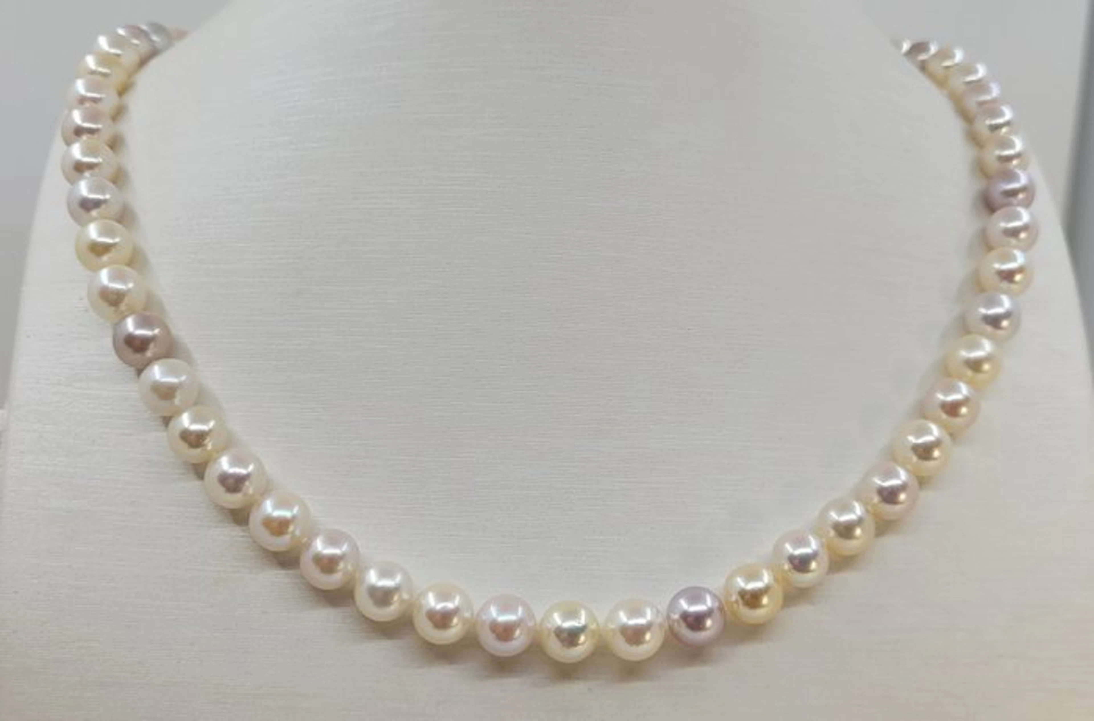 Necklace 7x7.5mm Multi Golden and Silver Akoya Pearls