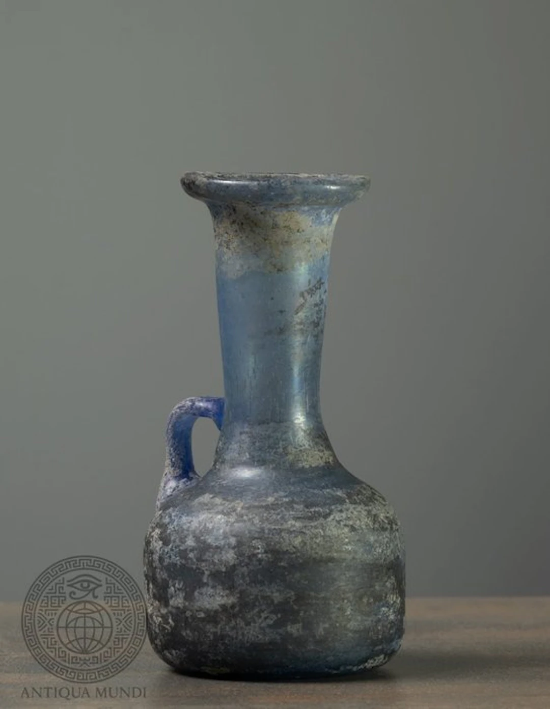 Ancient Roman, Empire Glass Roman Glass Juglet with Cobalt-Blue Handle - 14 cm