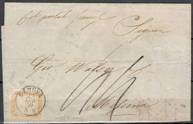 Italian Ancient States - Sardinia 1859 - 80c Pale Ochre...