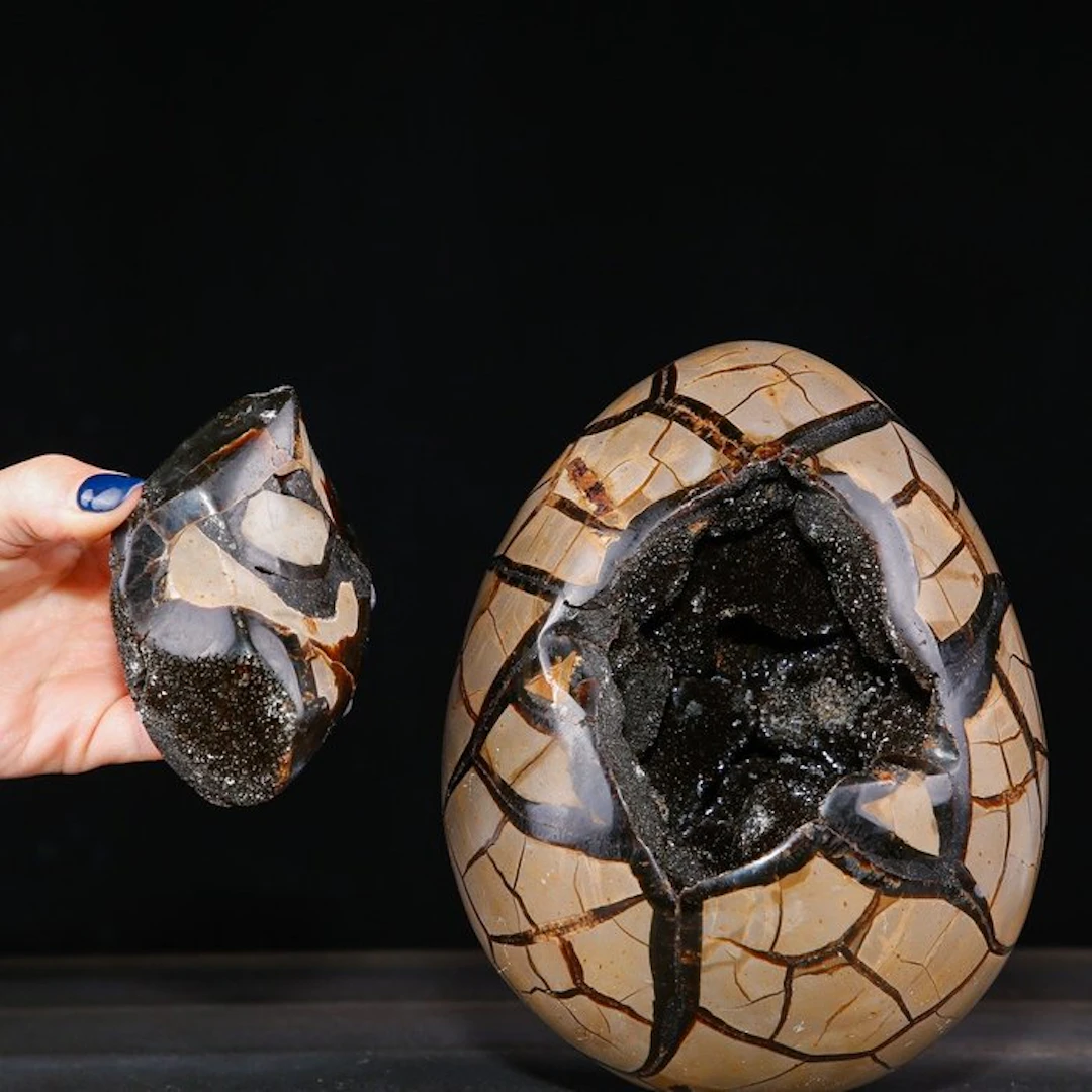 Madagascar Septarian Egg Geode - Deep Cavity of Sparkling...