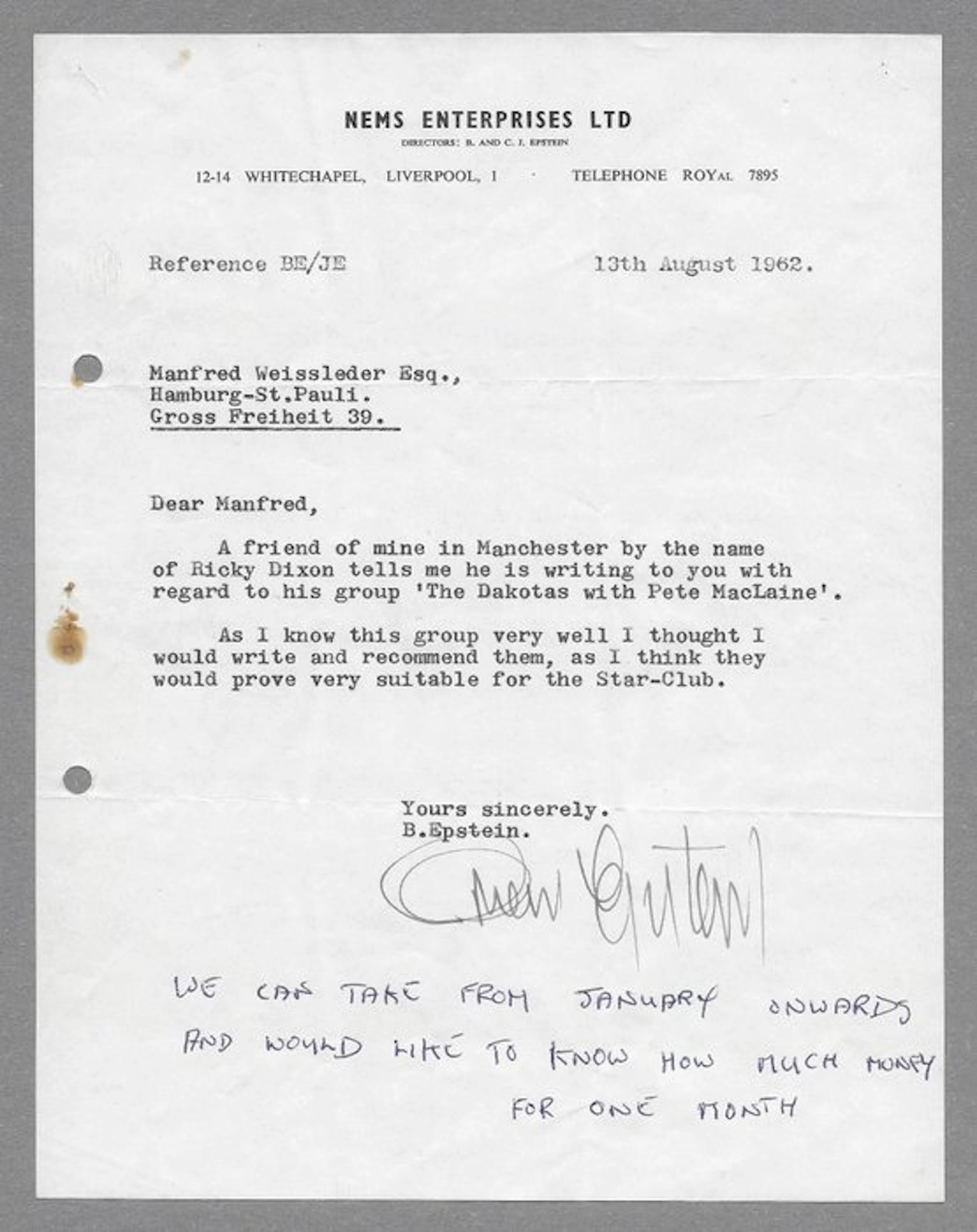 Brian Epstein / Beatles - Brian Epstein rare signed...