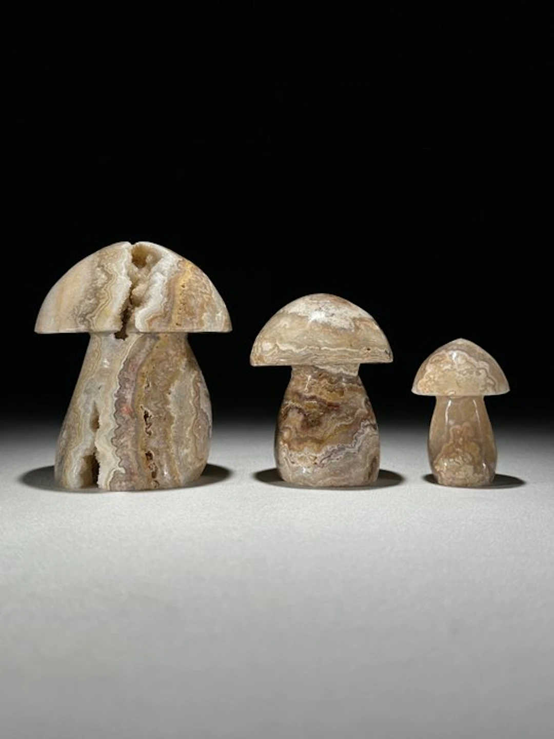 NO RESERVE PRICE - Wonderful set of 3 Lace Agate Mushrooms-Shaped- 1300 g