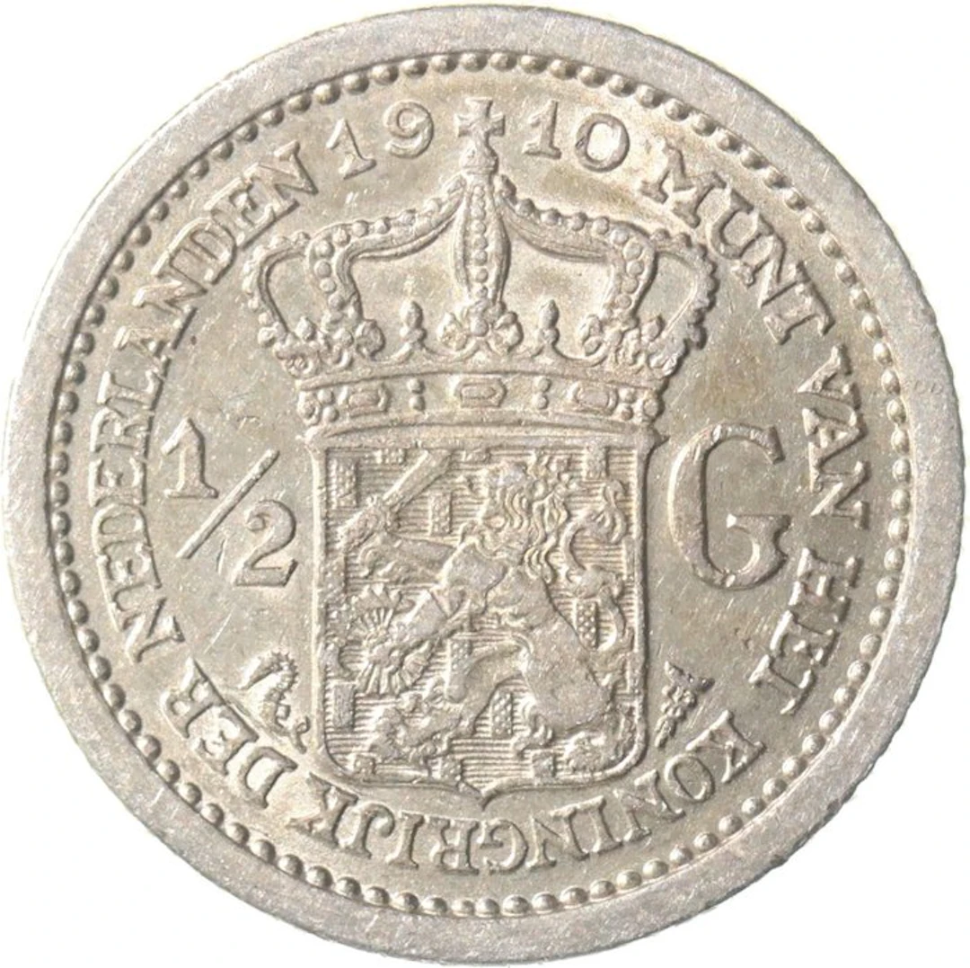 Netherlands. Wilhelmina. 1/2 Gulden 1910 (No reserve price)