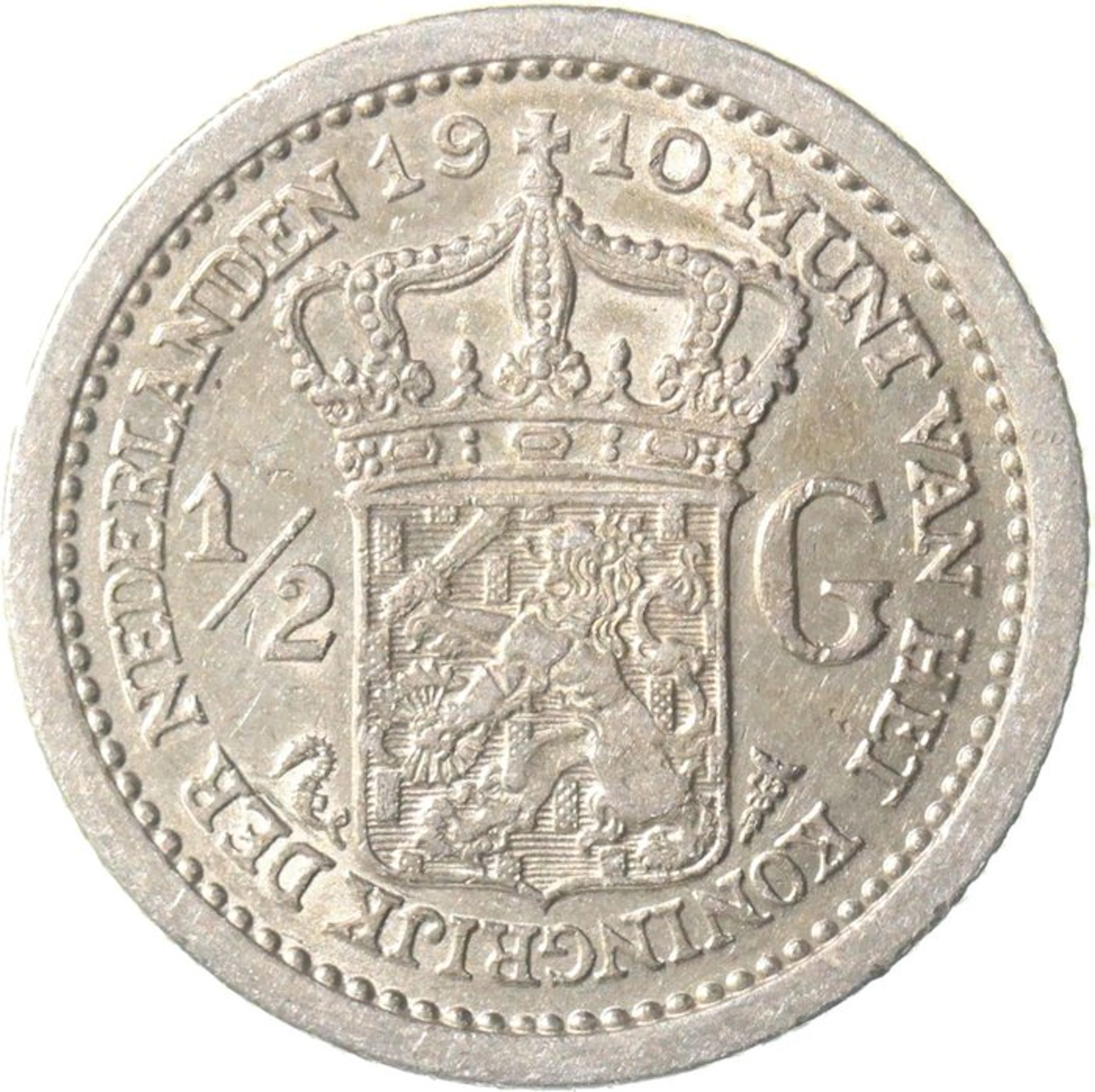 Netherlands. Wilhelmina. 1/2 Gulden 1910 (No reserve price)