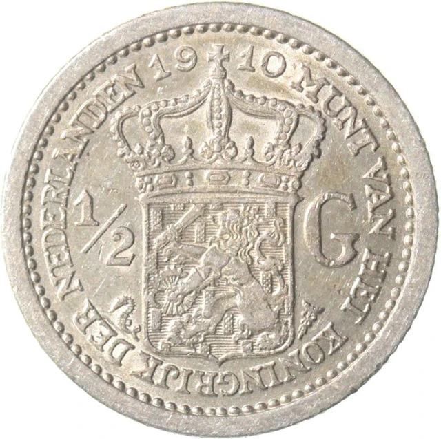 Netherlands. Wilhelmina. 1/2 Gulden 1910 (No reserve price)