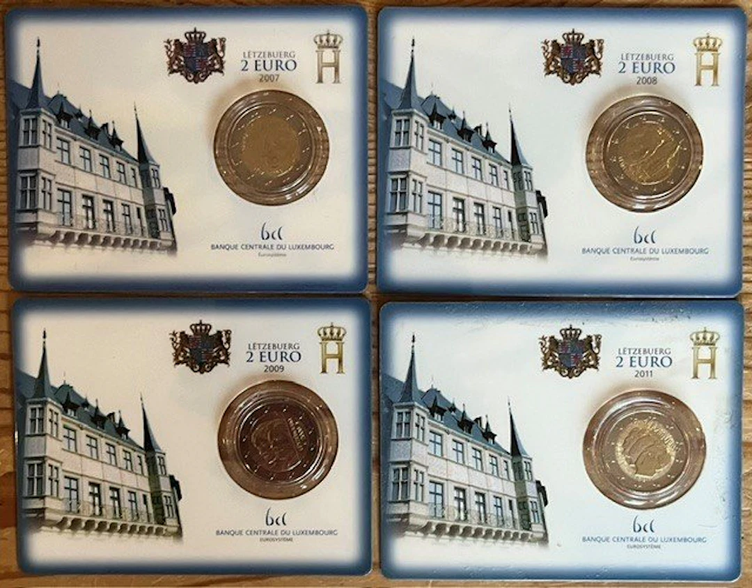 Luxembourg. 2 Euro 2007/2011 (4 stuks) (No reserve price)
