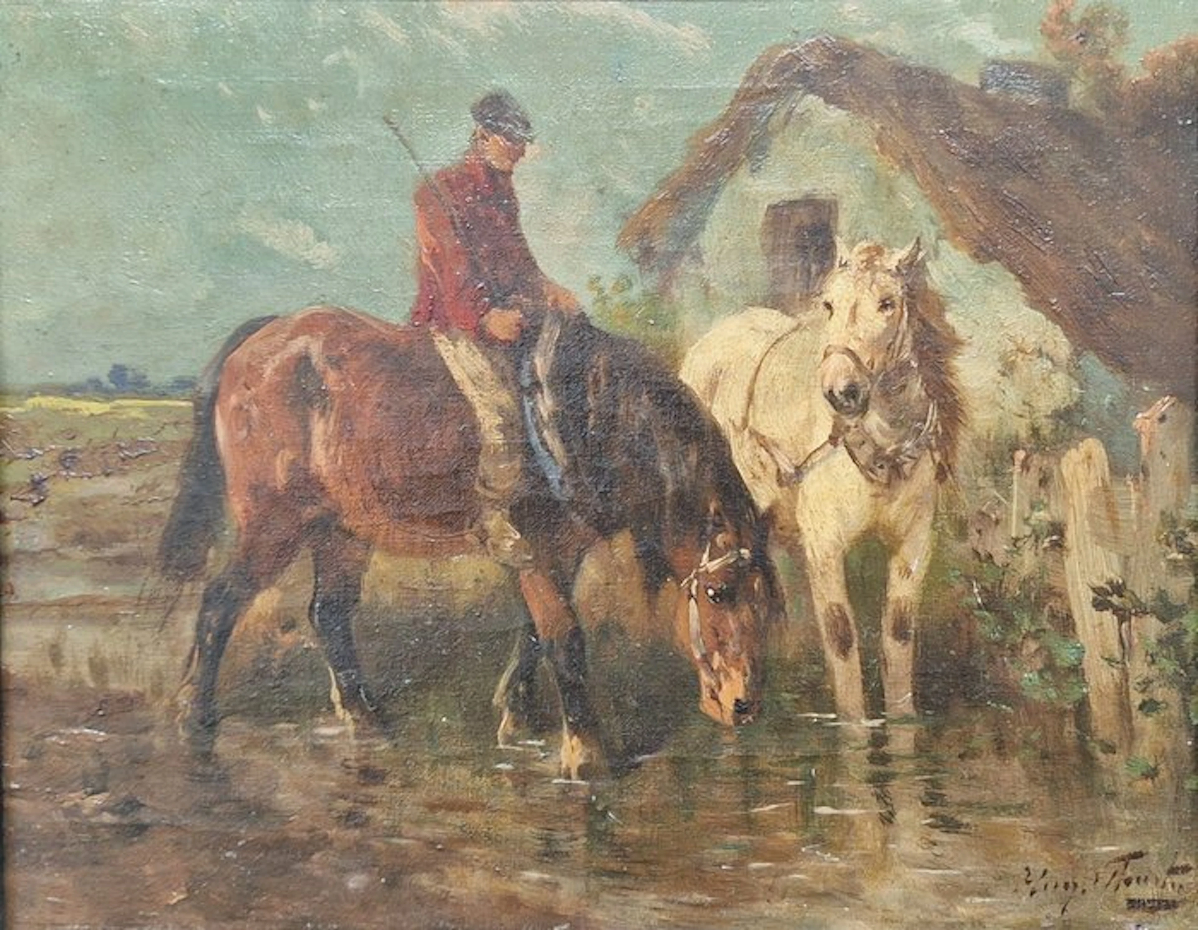 Henry Schouten (1857-1927) - Boer met paarden