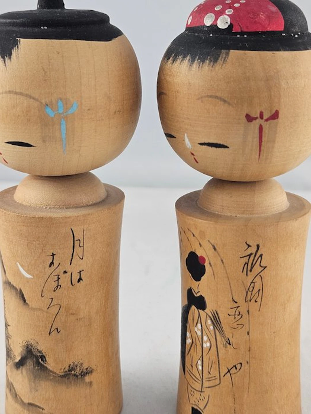 Vintage Kokeshi Couple - Wood - Japan - Shōwa period (1926-1989)