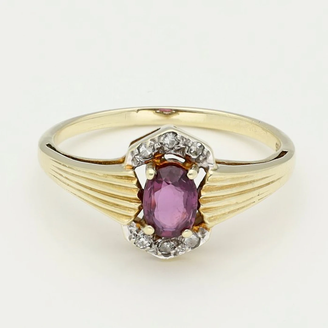 Ring - 14 kt. Yellow gold Ruby - Diamond