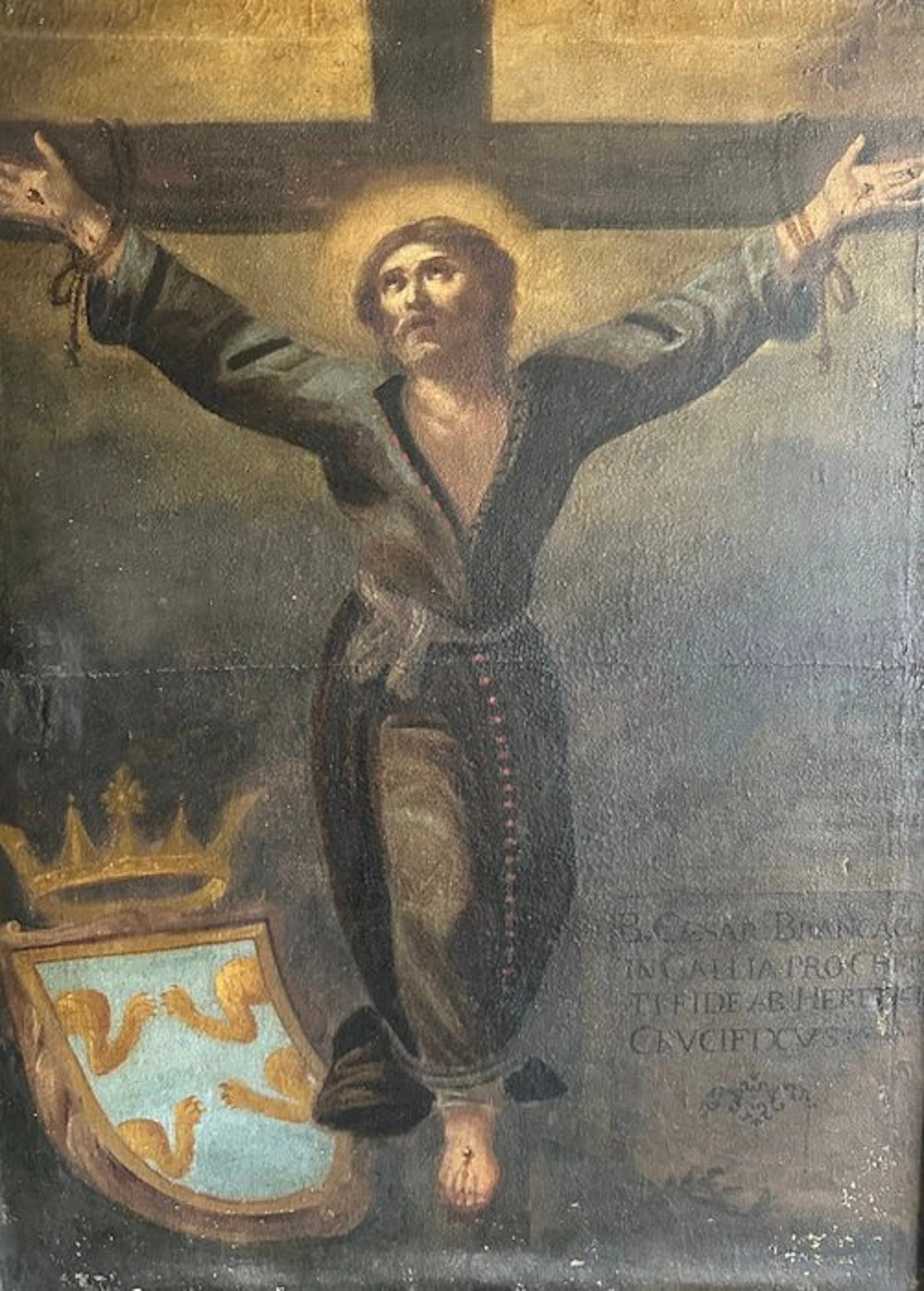 Scuola napoletana (XVII) - Crocifissione con stemma...