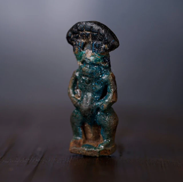 Ancient Egypt, Glazed faience God Bes amulet - 5 cm