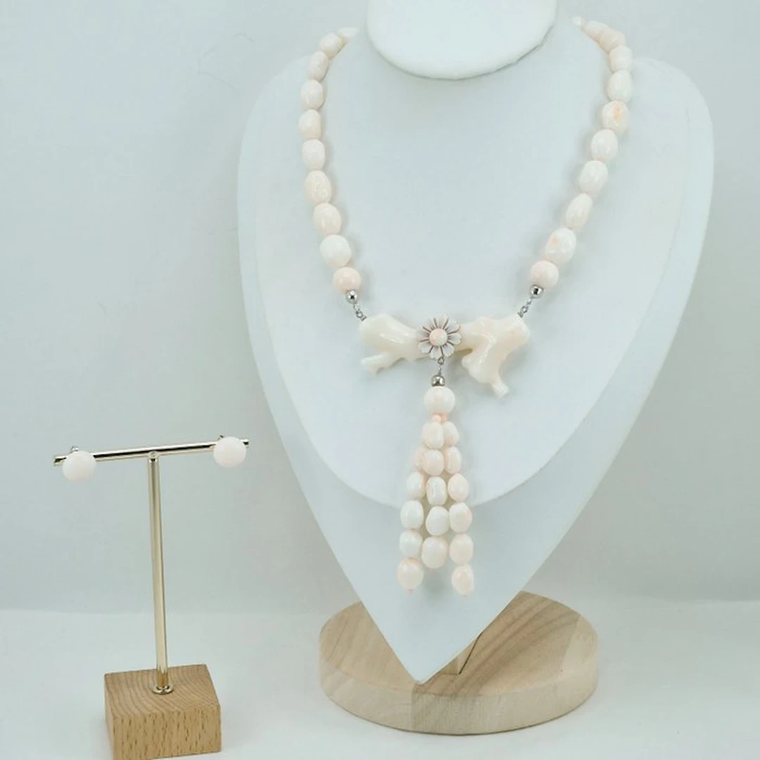Coral - Silver - 2 piece jewellery set - White/Pink Coral
