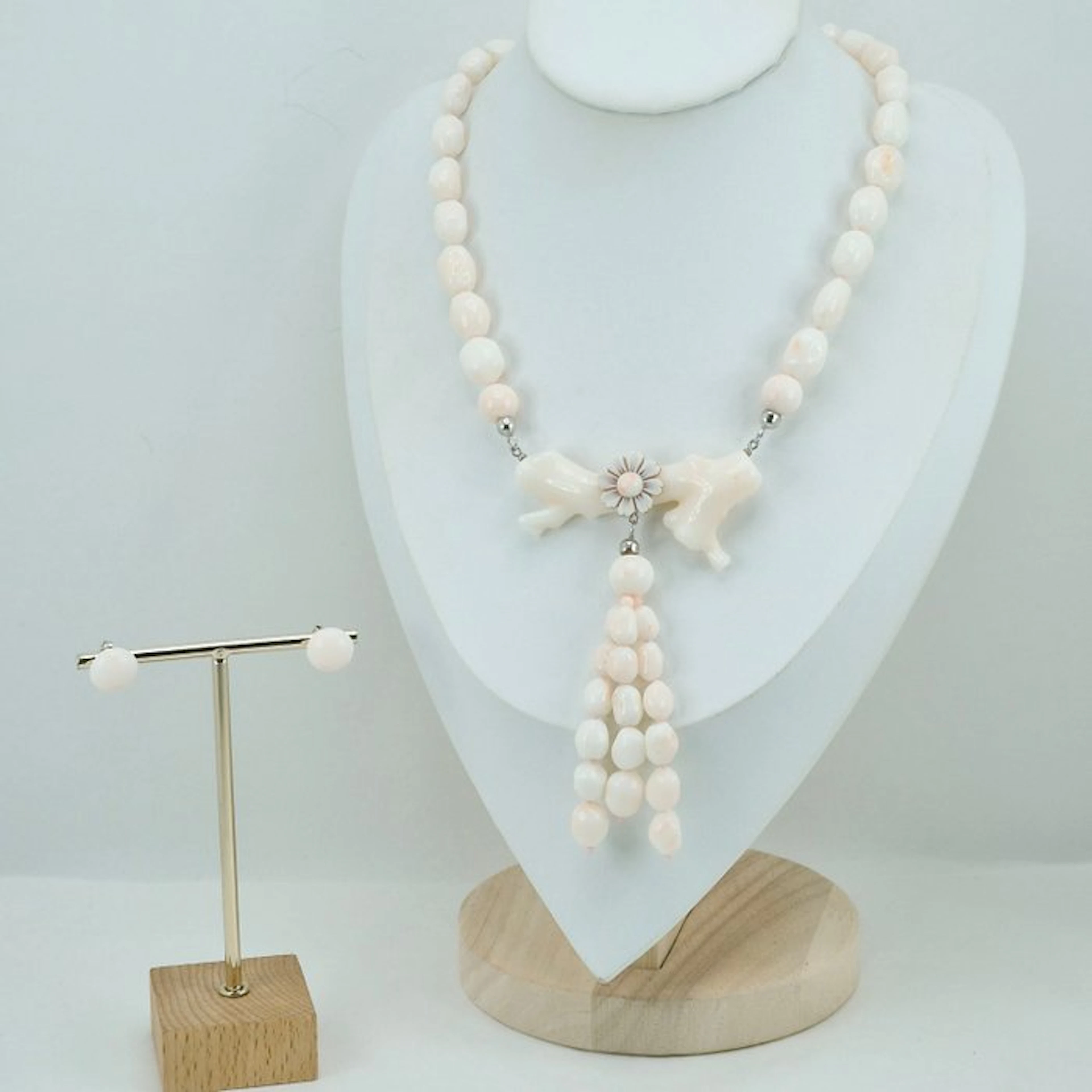 Coral - Silver - 2 piece jewellery set - White/Pink Coral