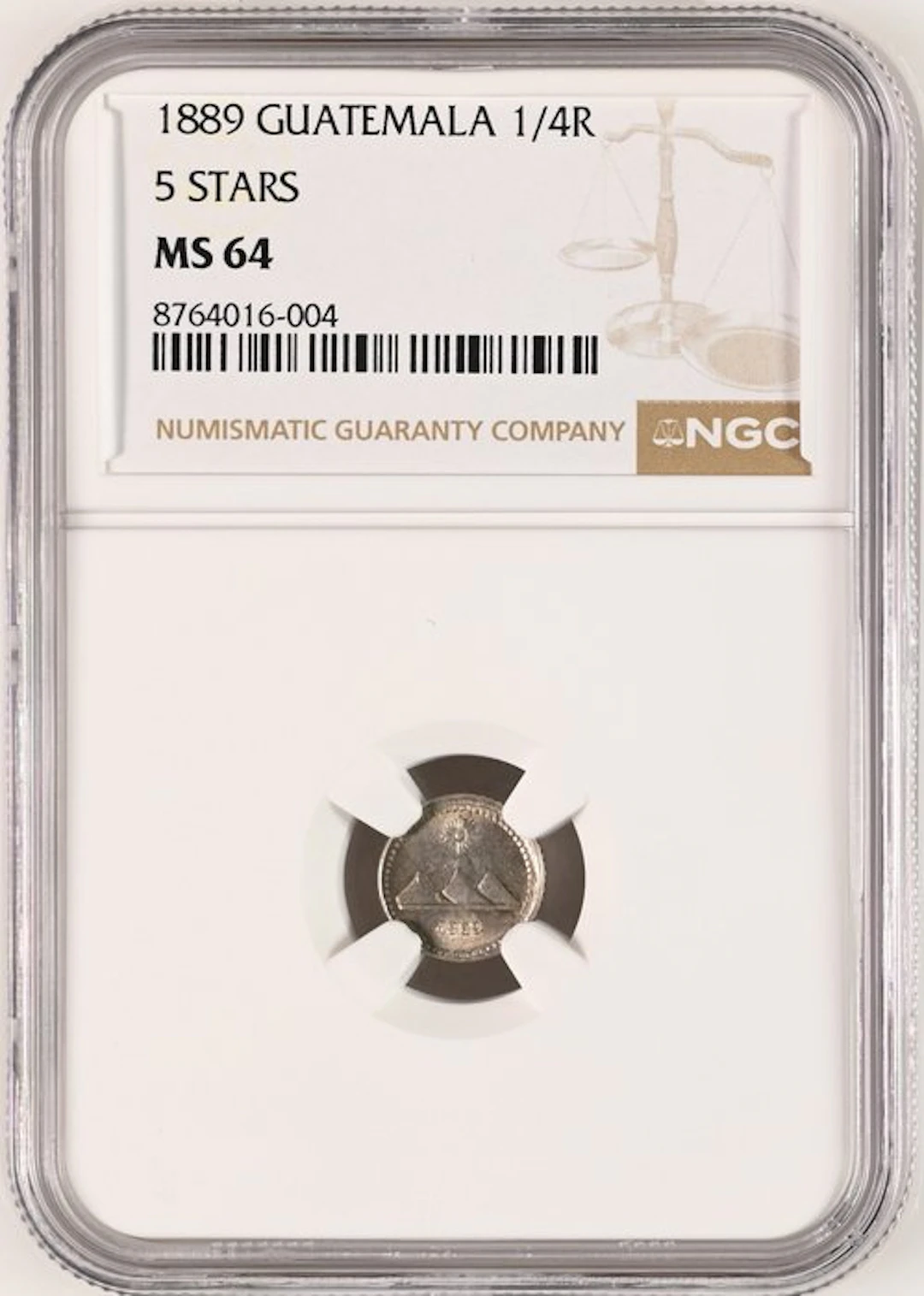 Guatemala. 1/4 Real 1889 - NGC MS64