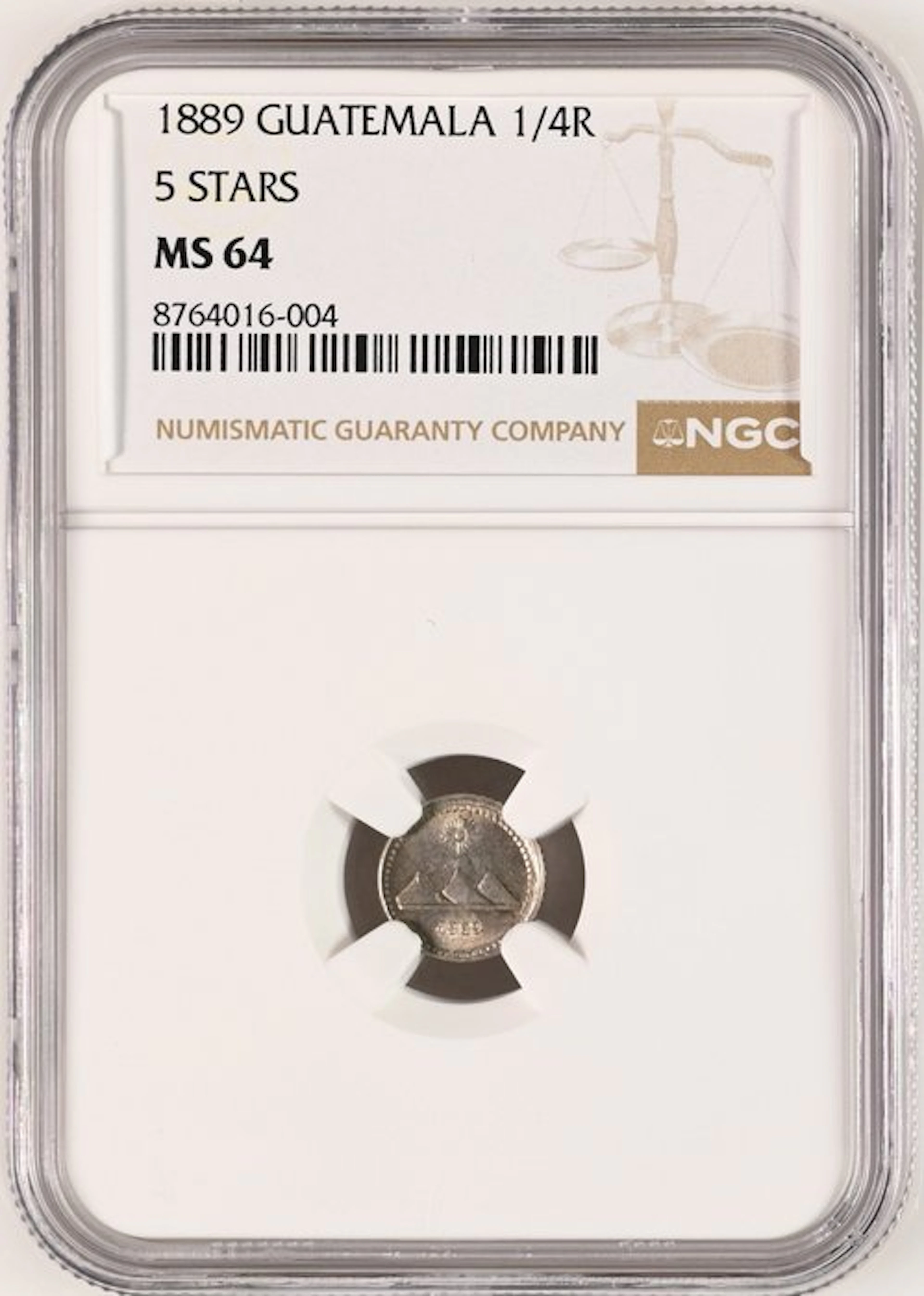 Guatemala. 1/4 Real 1889 - NGC MS64