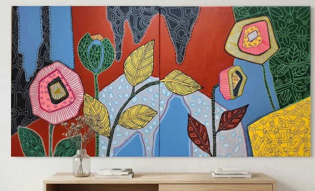 Hajer Aloui - Jardin Graphique (N°10) - Diptyque Botanique (100*61cm)