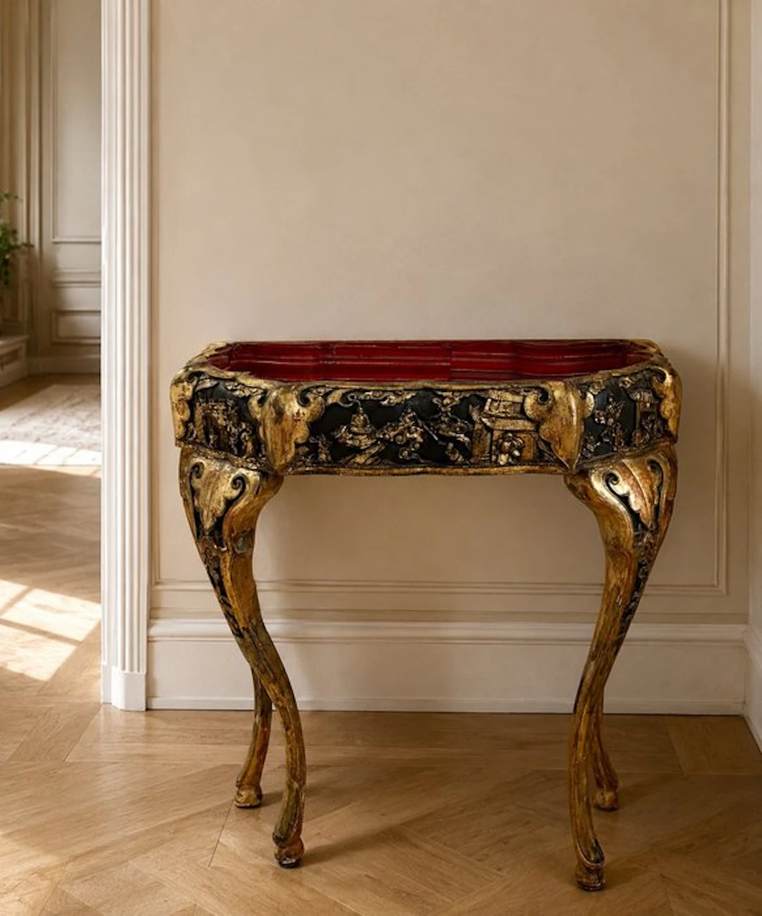 Console table - Wood - Chinoiserie lacquer sideboard and display table