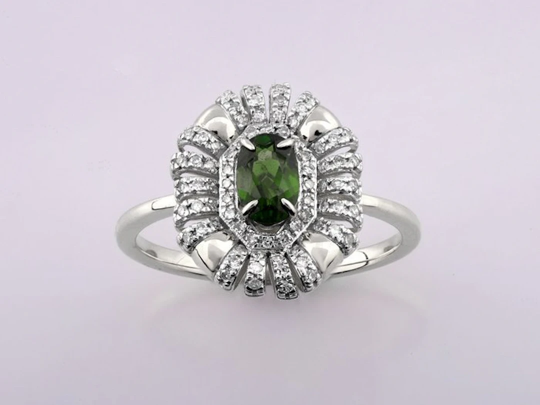 Ring - 14 kt. White gold - 0.60ct. tw. Mixed gemstones - Diamond