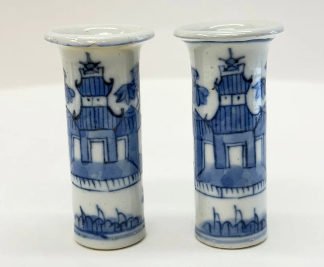 Pair of Antique Chinese Blue and White Porcelain...