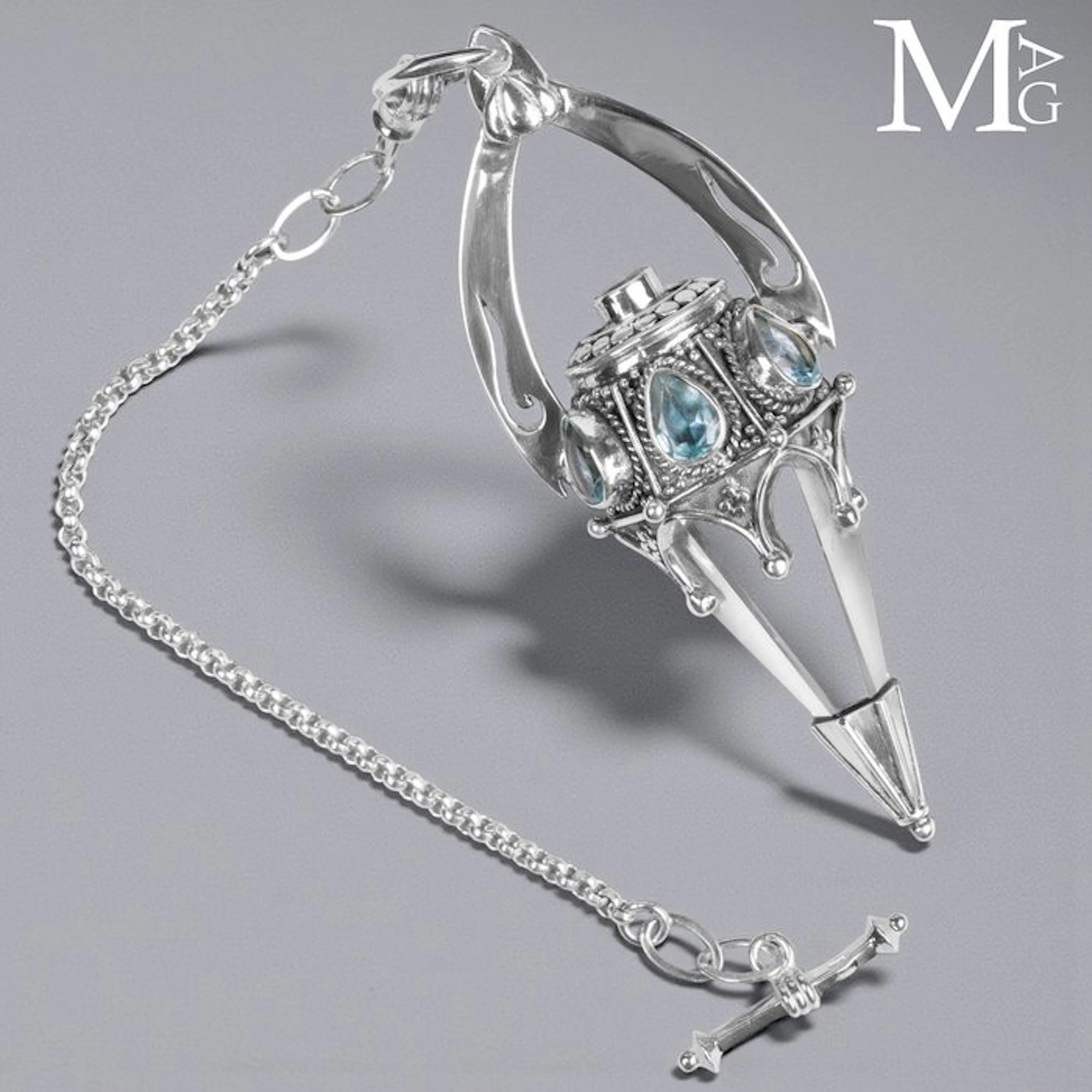 Gothic Sterling Silver Pendent - Clear Quartz and...