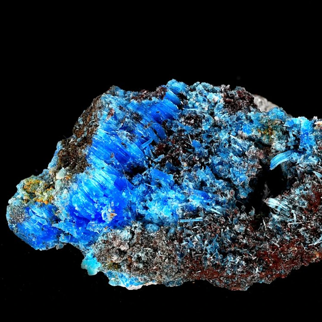 Natural blue fibrous Chalcanthite crystals on matrix...