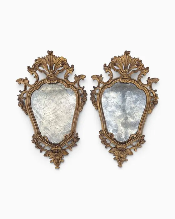 Wall mirror (2) - Wood, Gilt, Gesso, Mercury glass