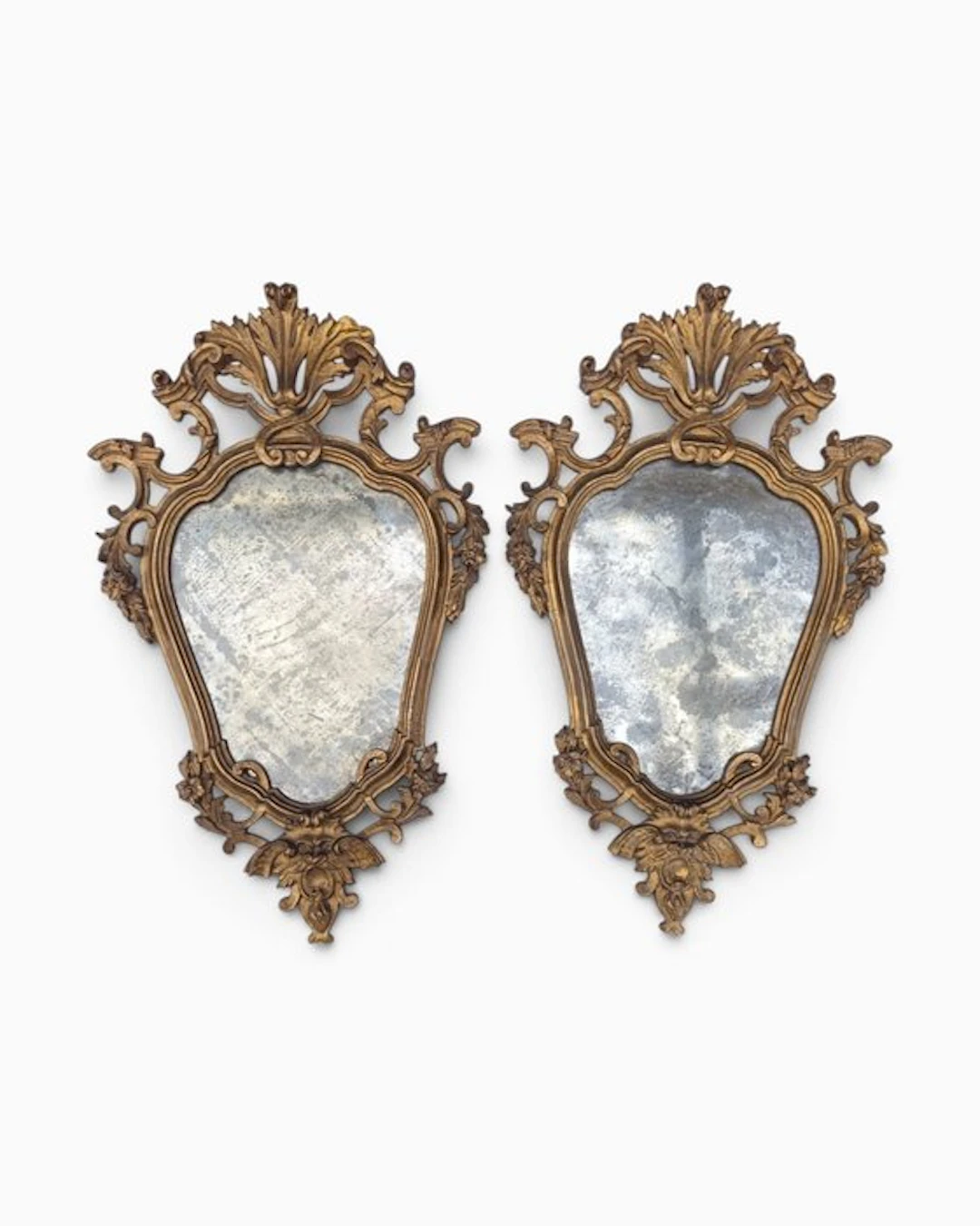 Wall mirror (2) - Wood, Gilt, Gesso, Mercury glass