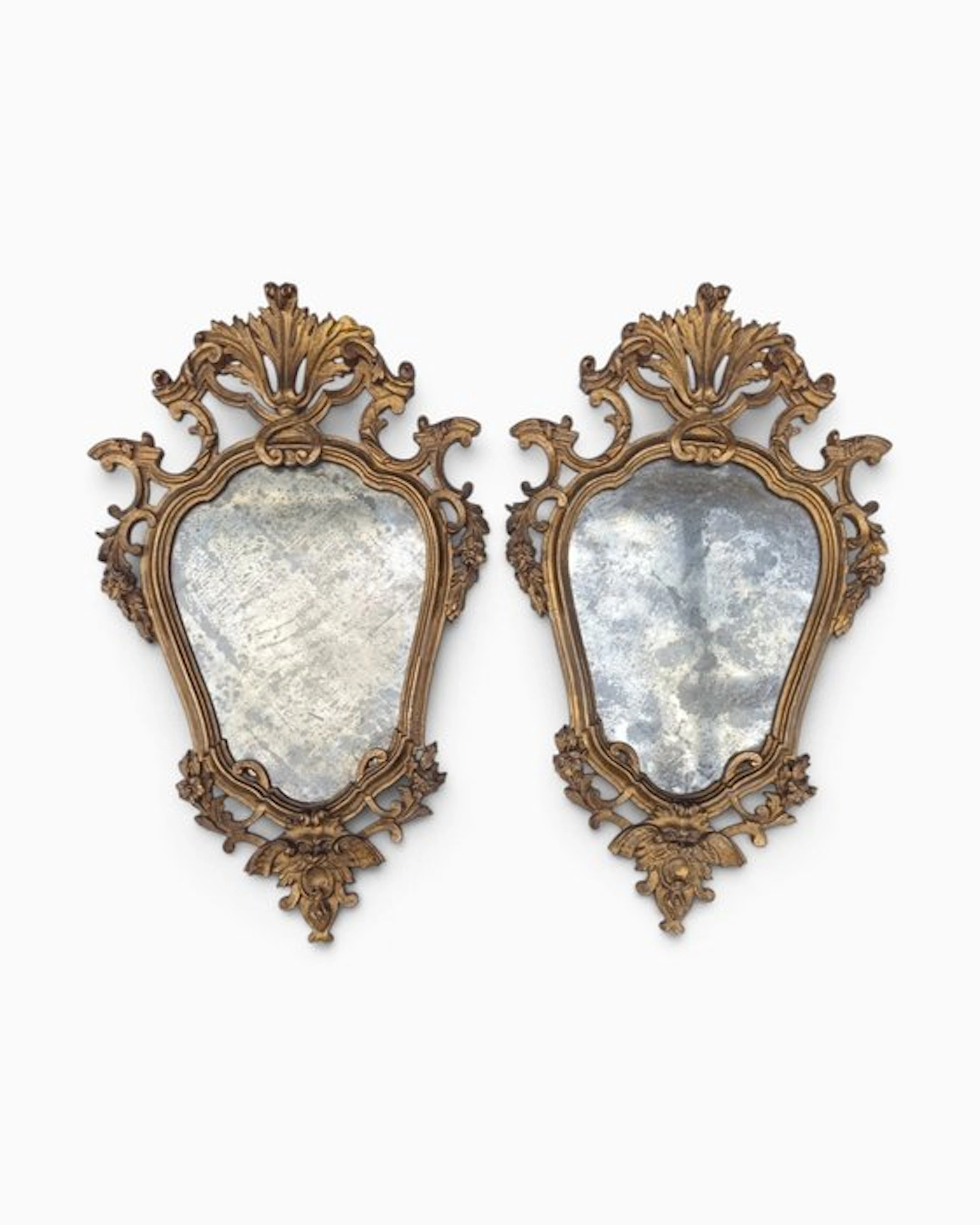 Wall mirror (2) - Wood, Gilt, Gesso, Mercury glass