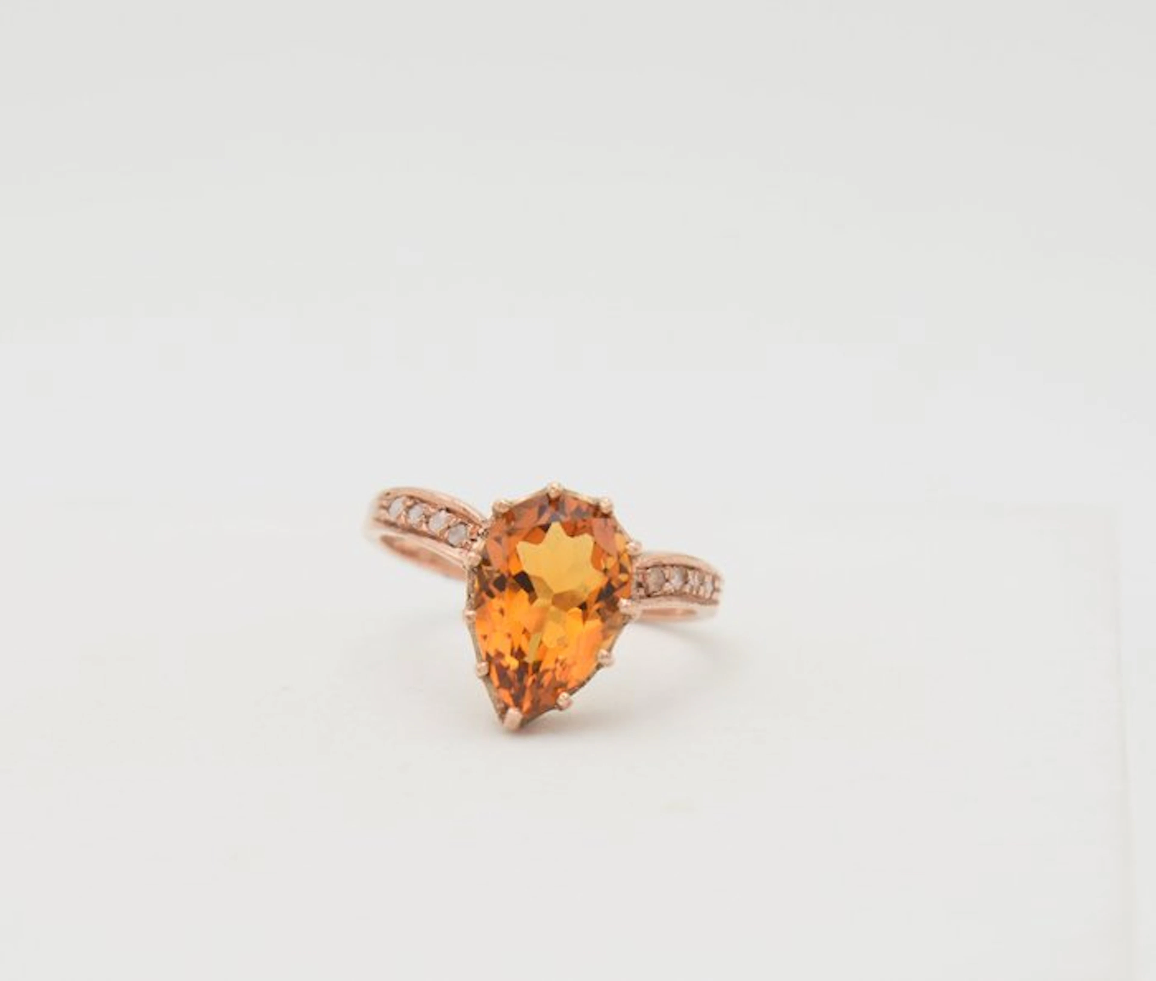No reserve price - Ring - 9 kt. Rose gold Citrine - Diamond