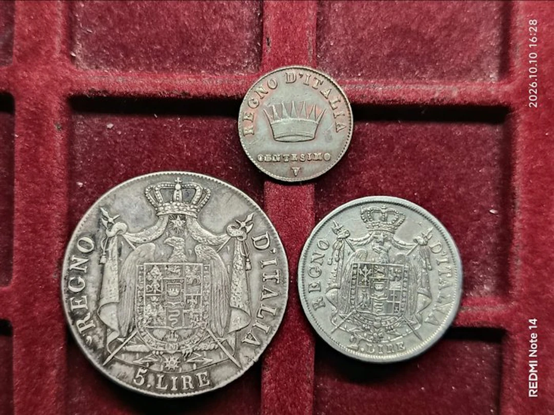 Italy. Napoleone. 5 lire 1808 M, 2 lire 1811 M e 1 Centesimo 1808 V 1808/1811