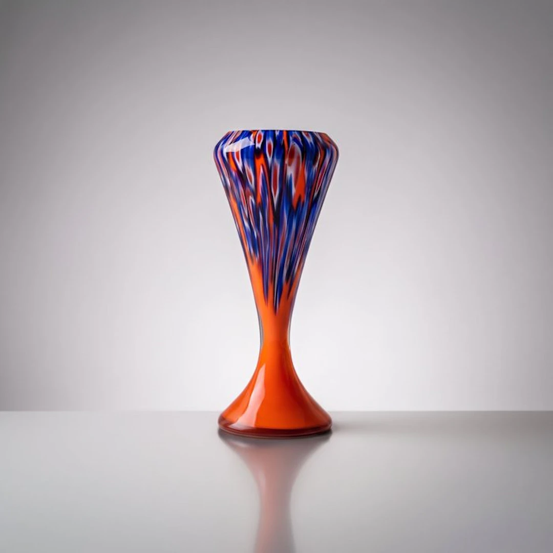Vase - Millefiori vase on Tango-orange glass • circle of Kralik • Bohemia • c