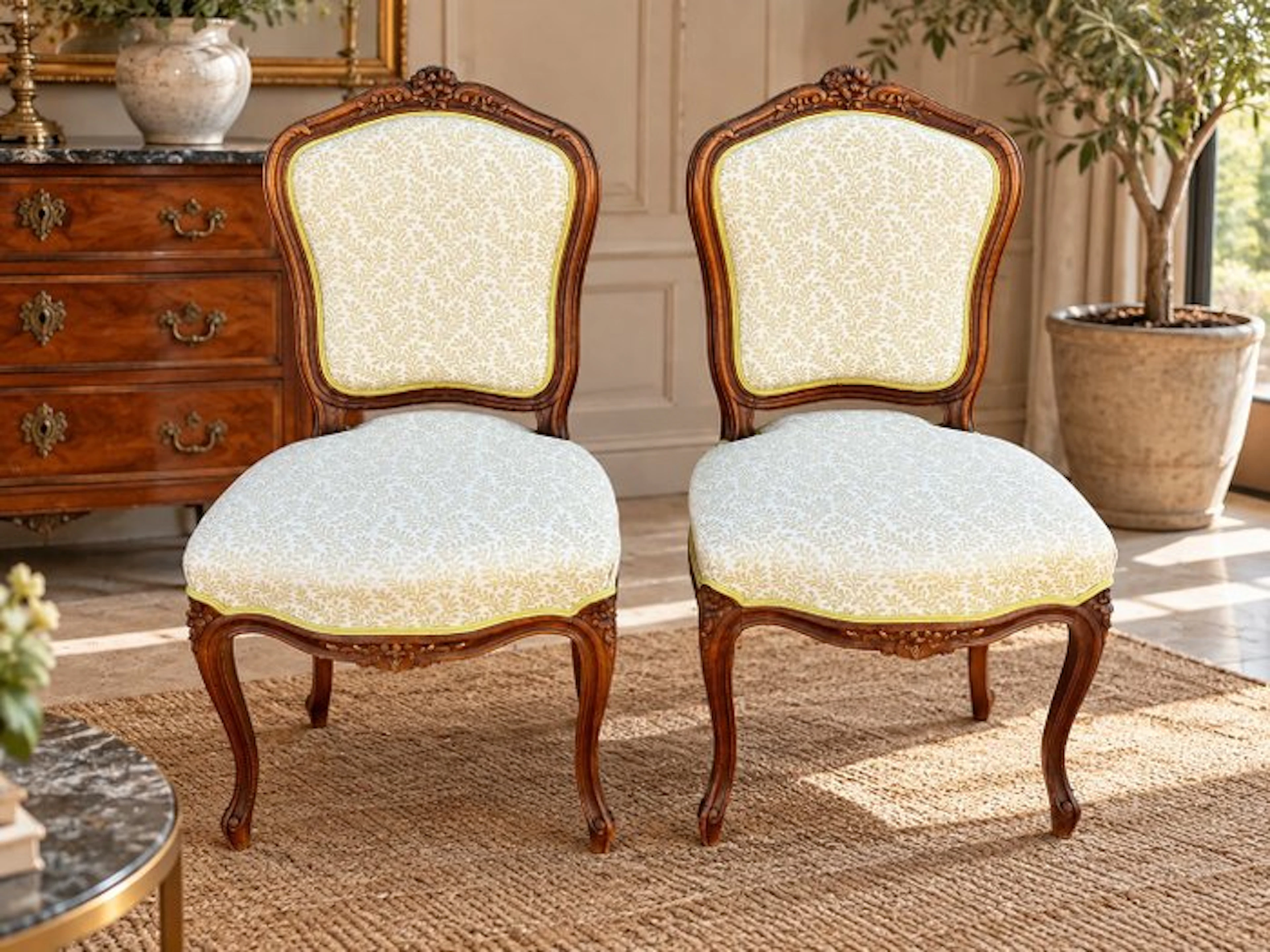 Fauteuil (2) - Walnut, Textile - Louis XV style chairs