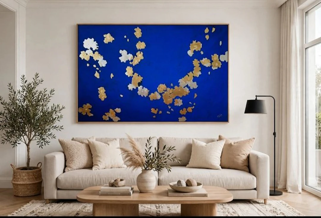 Pathos Art - Blu Gold flowers 150x100