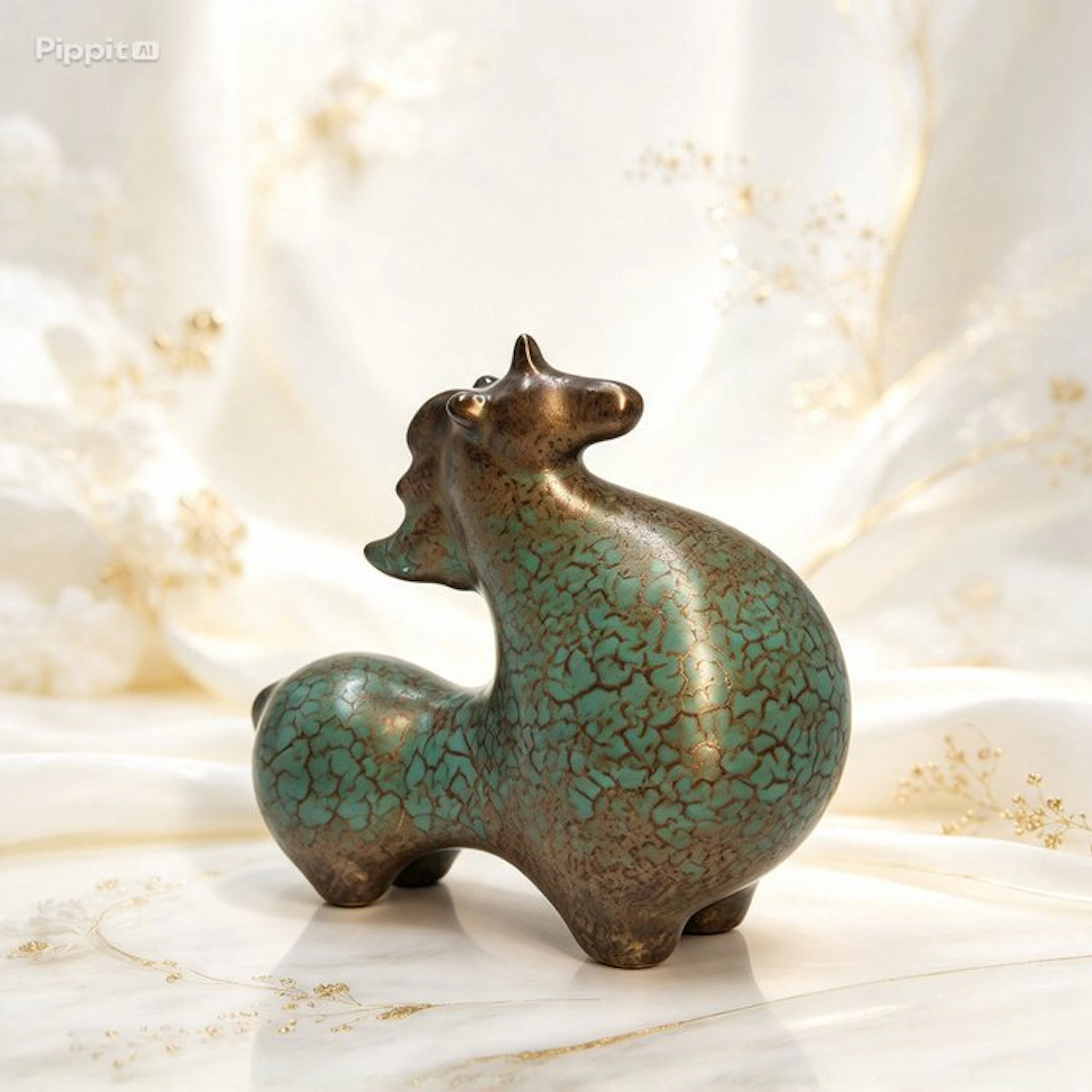 Figurine - Statuina di Cavallo in Ceramica Smaltata Verde Craquelé - Ceramic