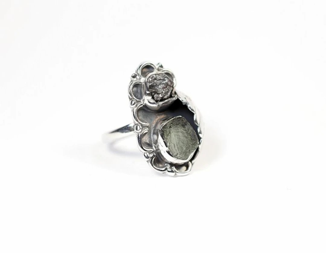 Moldavite / Campo del Cielo meteorite Ring / new - 5.6 g - (1)
