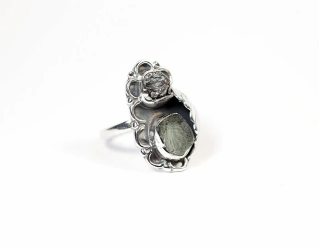 Moldavite / Campo del Cielo meteorite Ring / new - 5.6 g - (1)
