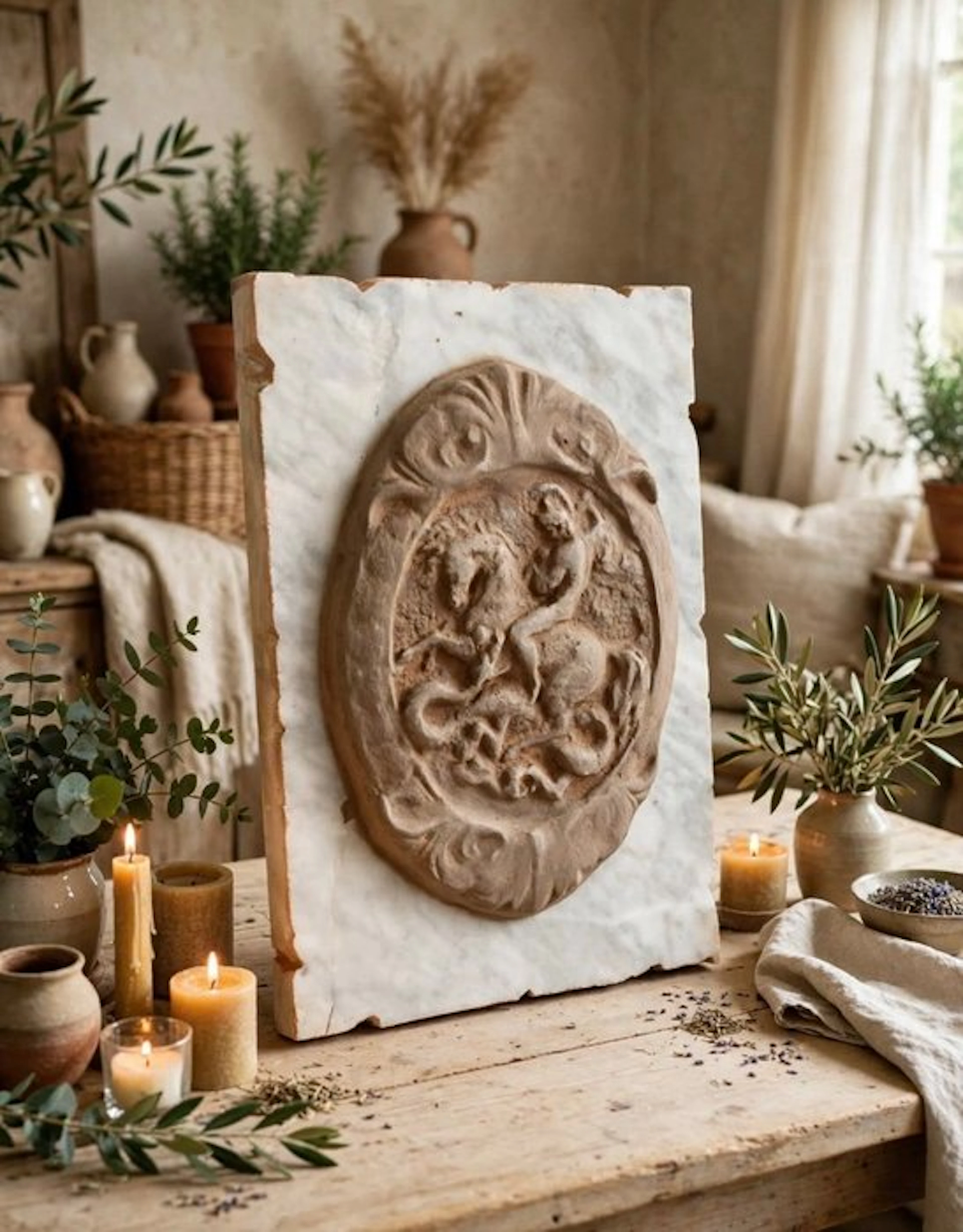 Sculpture, San Giorgio uccide il drago su marmo - 41 cm - Marble, Stone