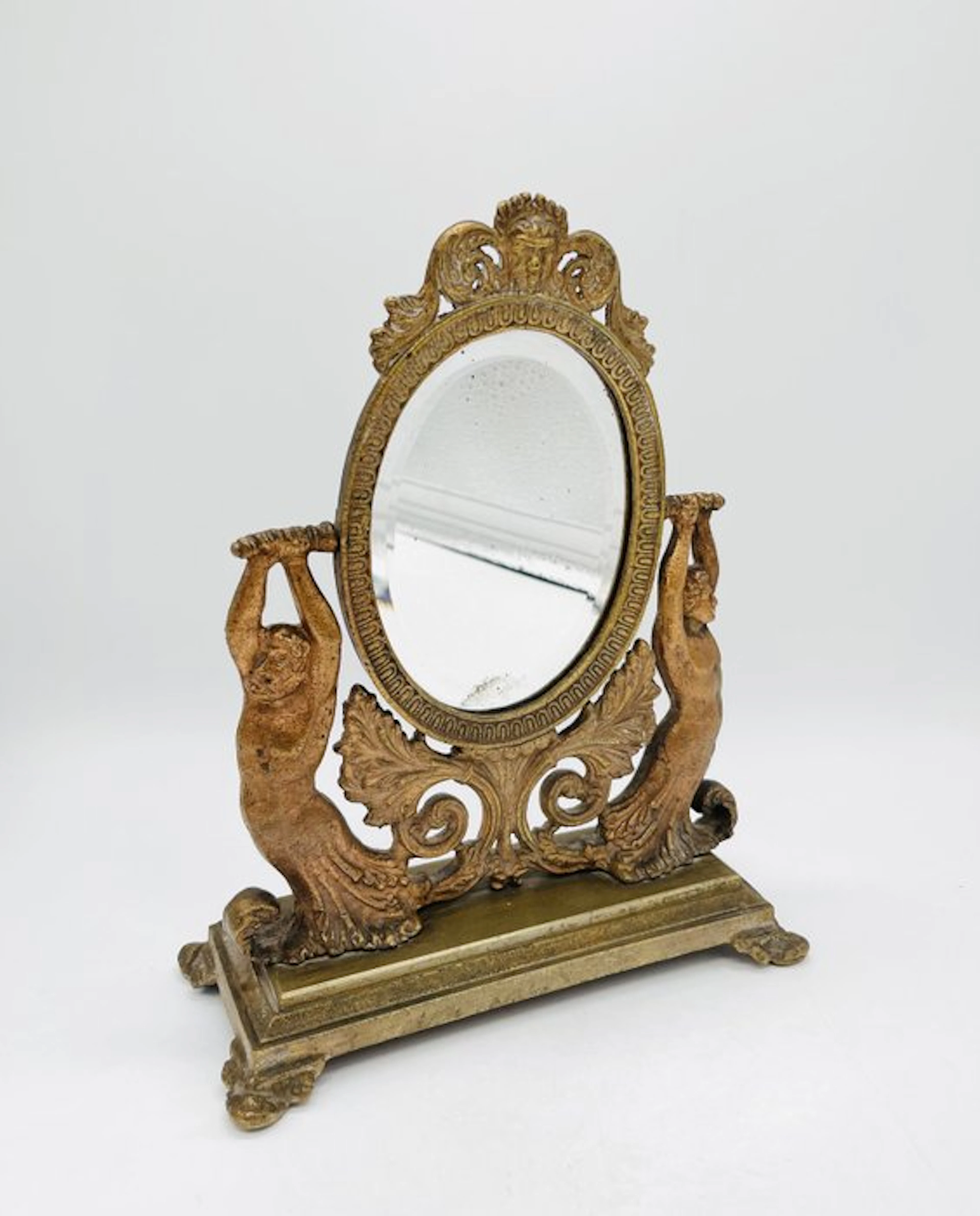 Table mirror - Brass - Mirror with mermen