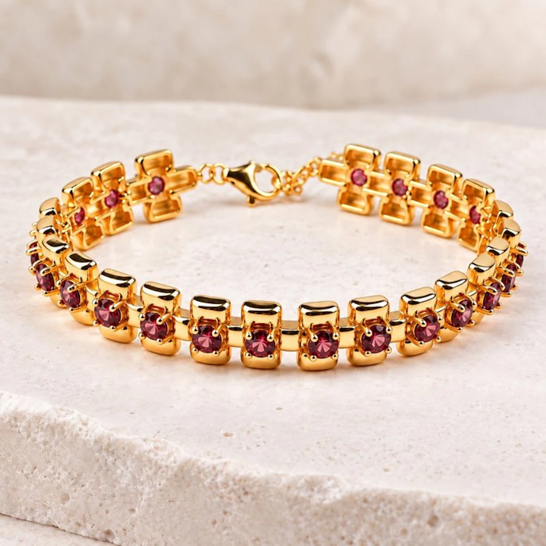 No reserve price - Bracelet Silver - Garnet - Certified