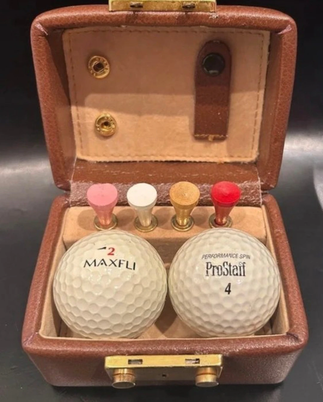 Decorative object, Box, leather vintage golf set box complete