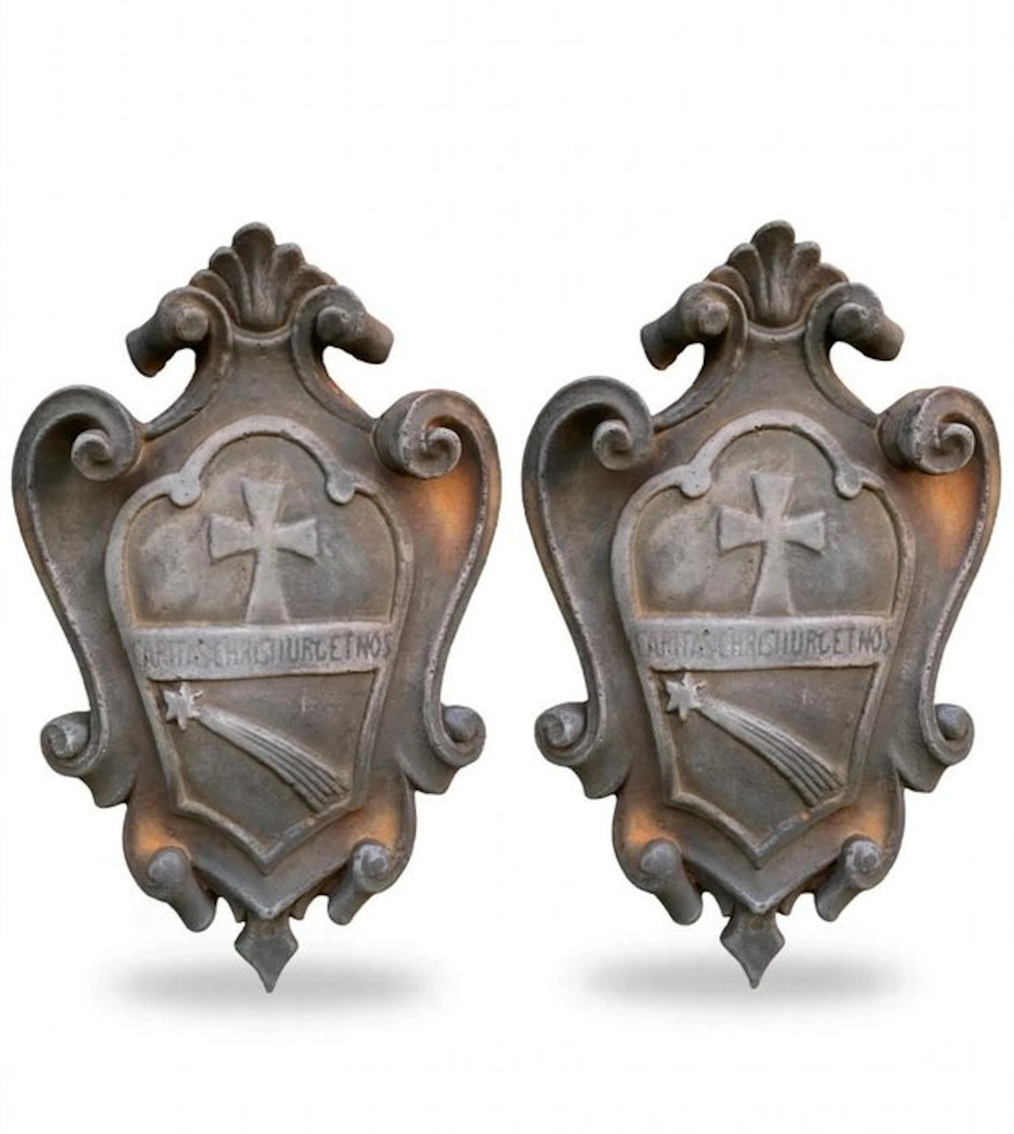 Sculpture, 2 Araldica : Caritas Christi urget nos - 30 cm - Stone