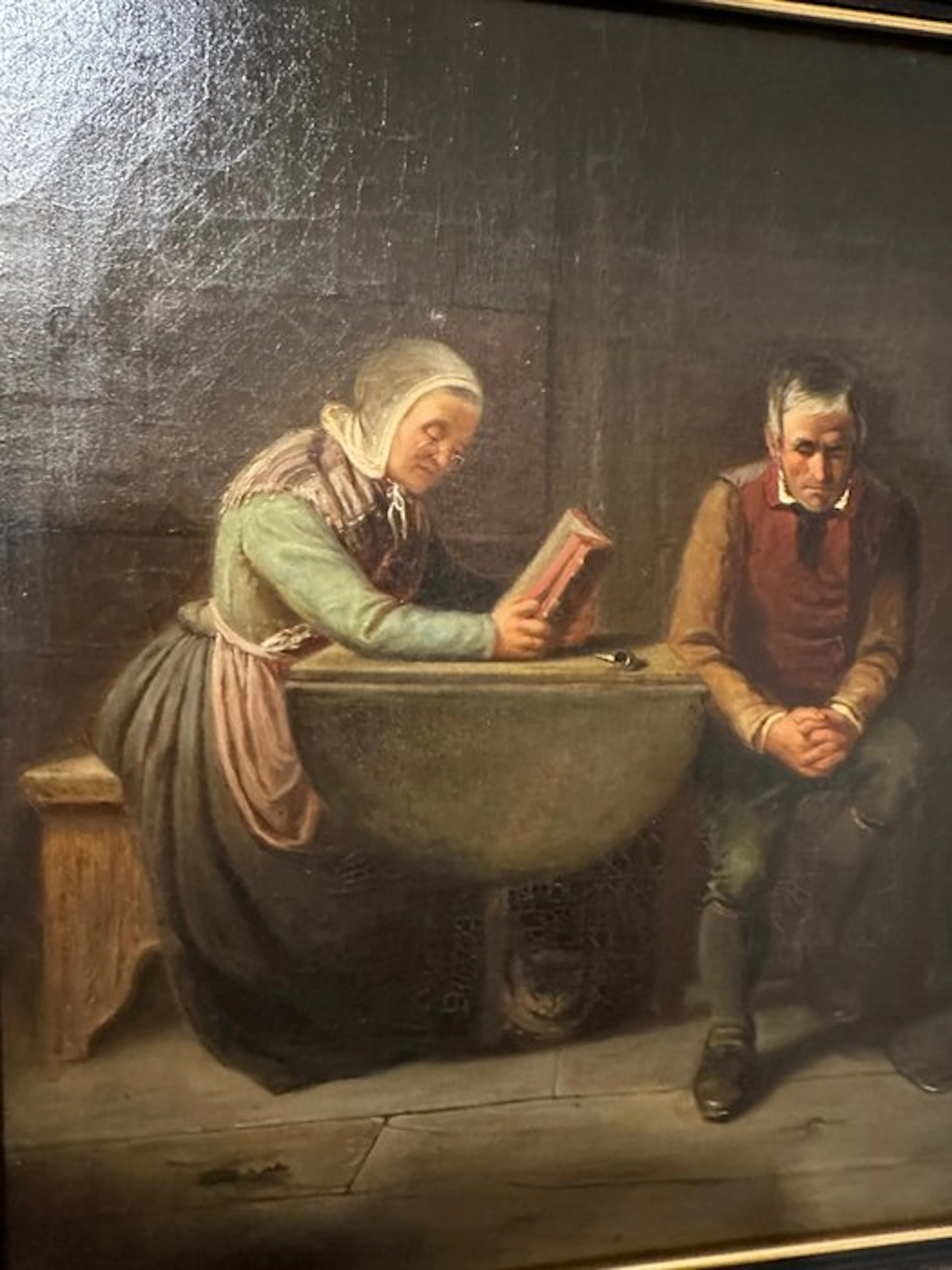 Britse School (XIX), gesigneerd A. Tha - Man en vrouw aan tafel