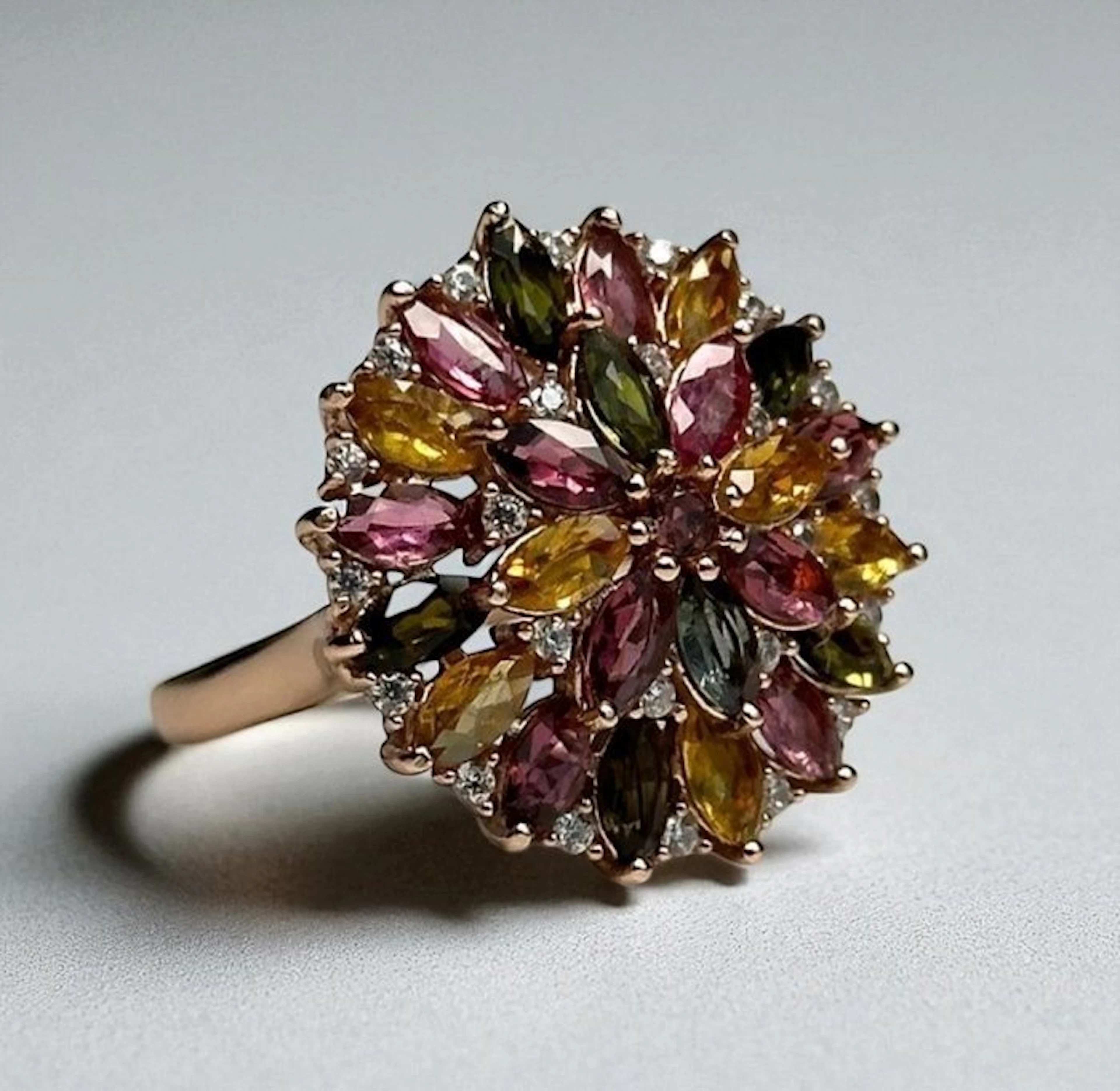 No reserve price - Ring 18K Rose Gold 925 Silver with Natural Tourmaline