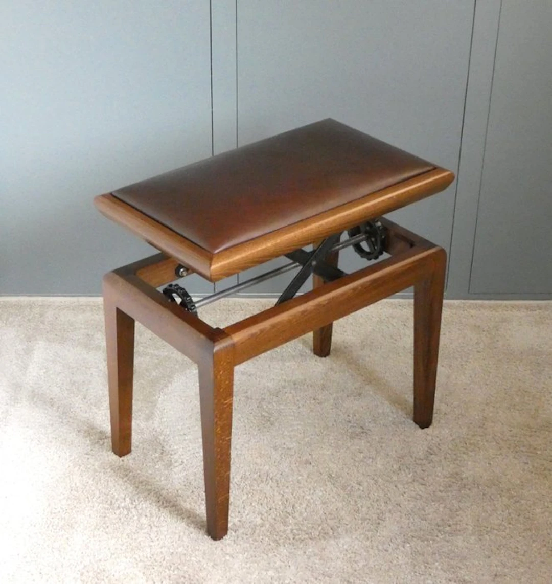 Stool - Pianokruk - Oak wood, metal, and synthetic leather - Adjustable