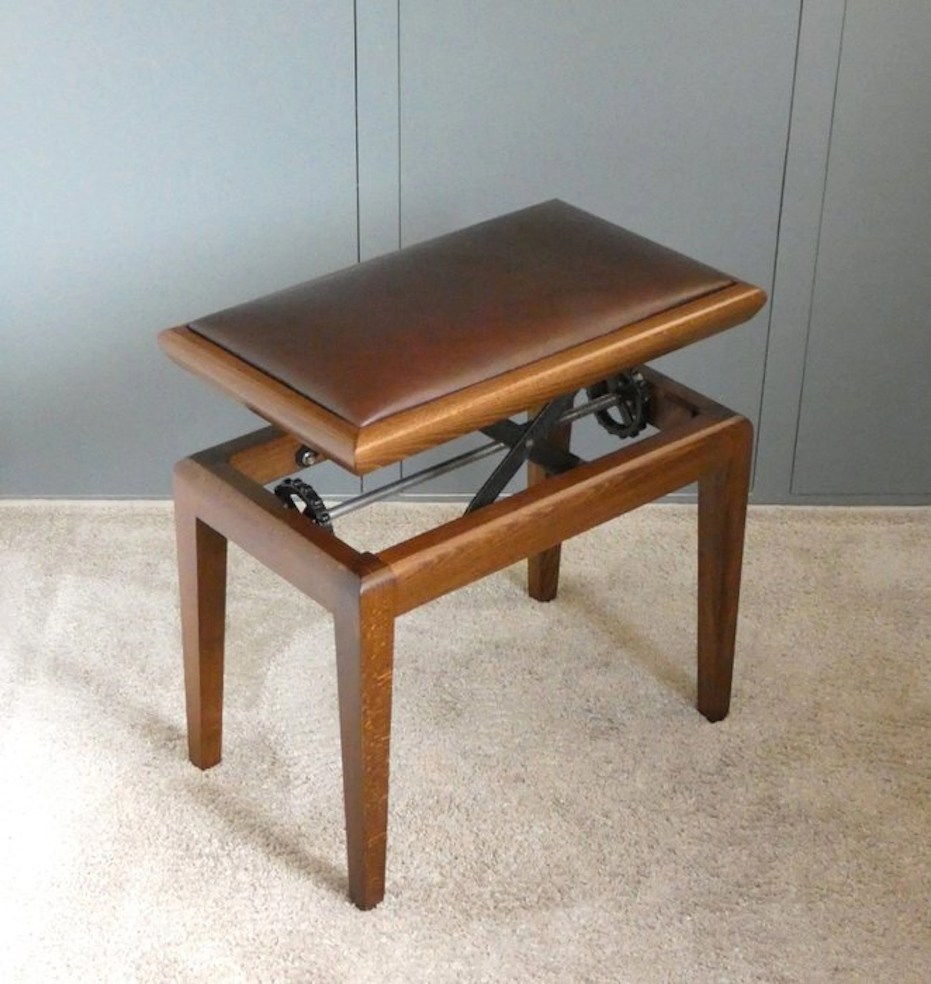 Stool - Pianokruk - Oak wood, metal, and synthetic leather - Adjustable
