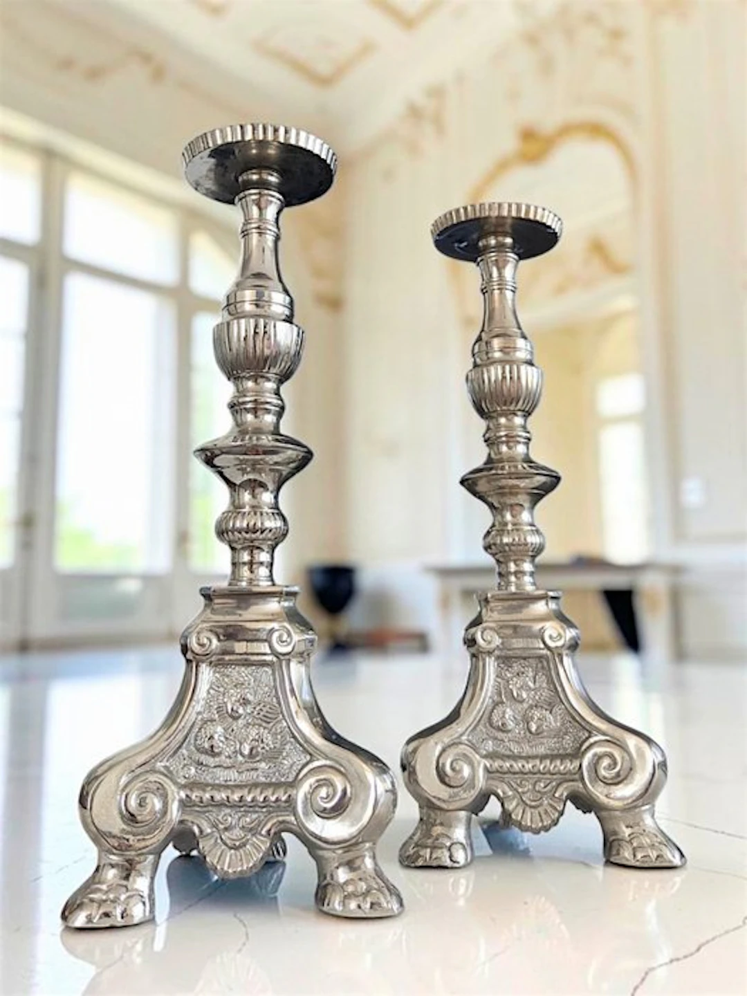 Candleholder Large Silver-Plated Church Candlesticks with...