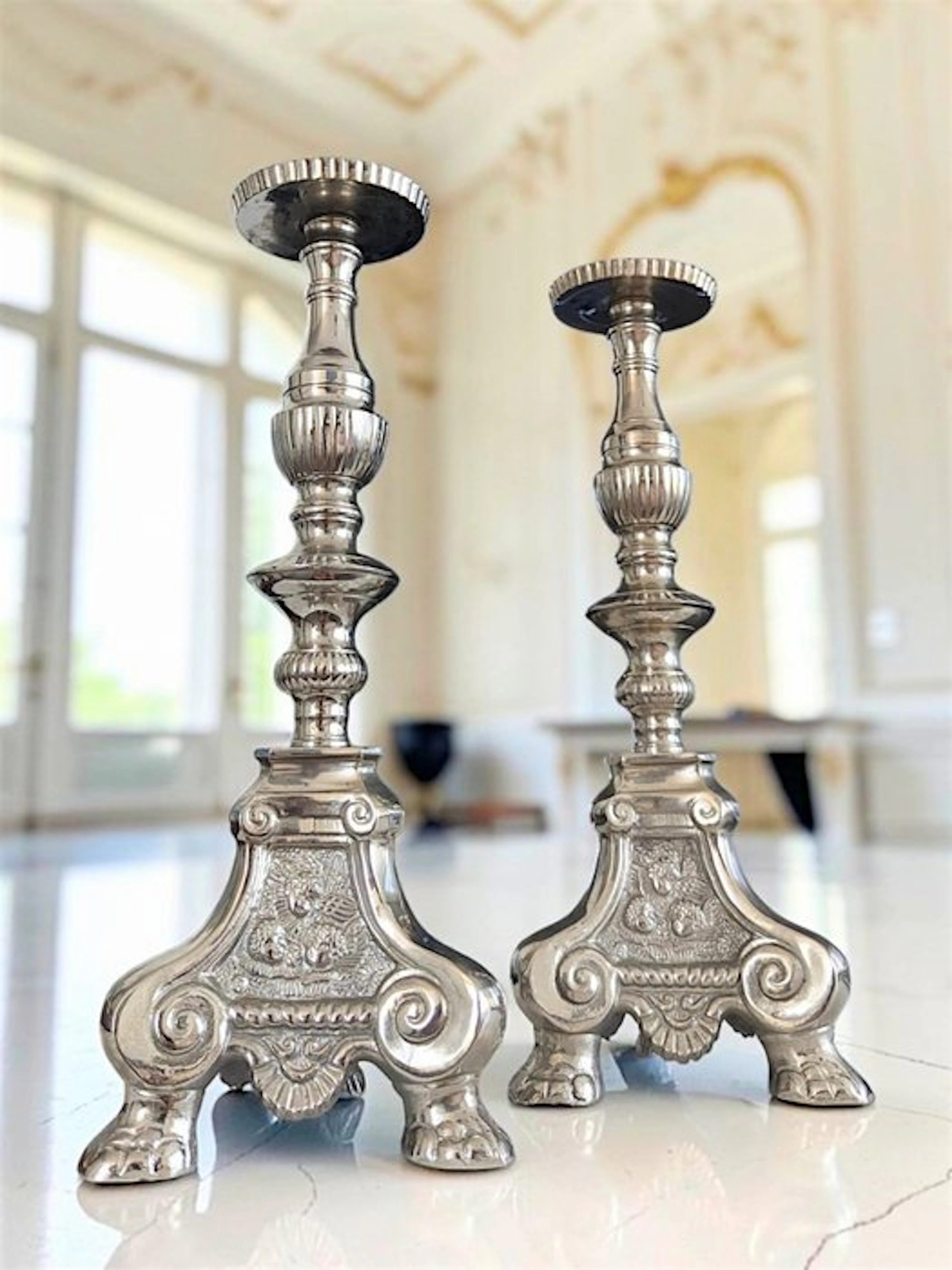 Candleholder Large Silver-Plated Church Candlesticks with...
