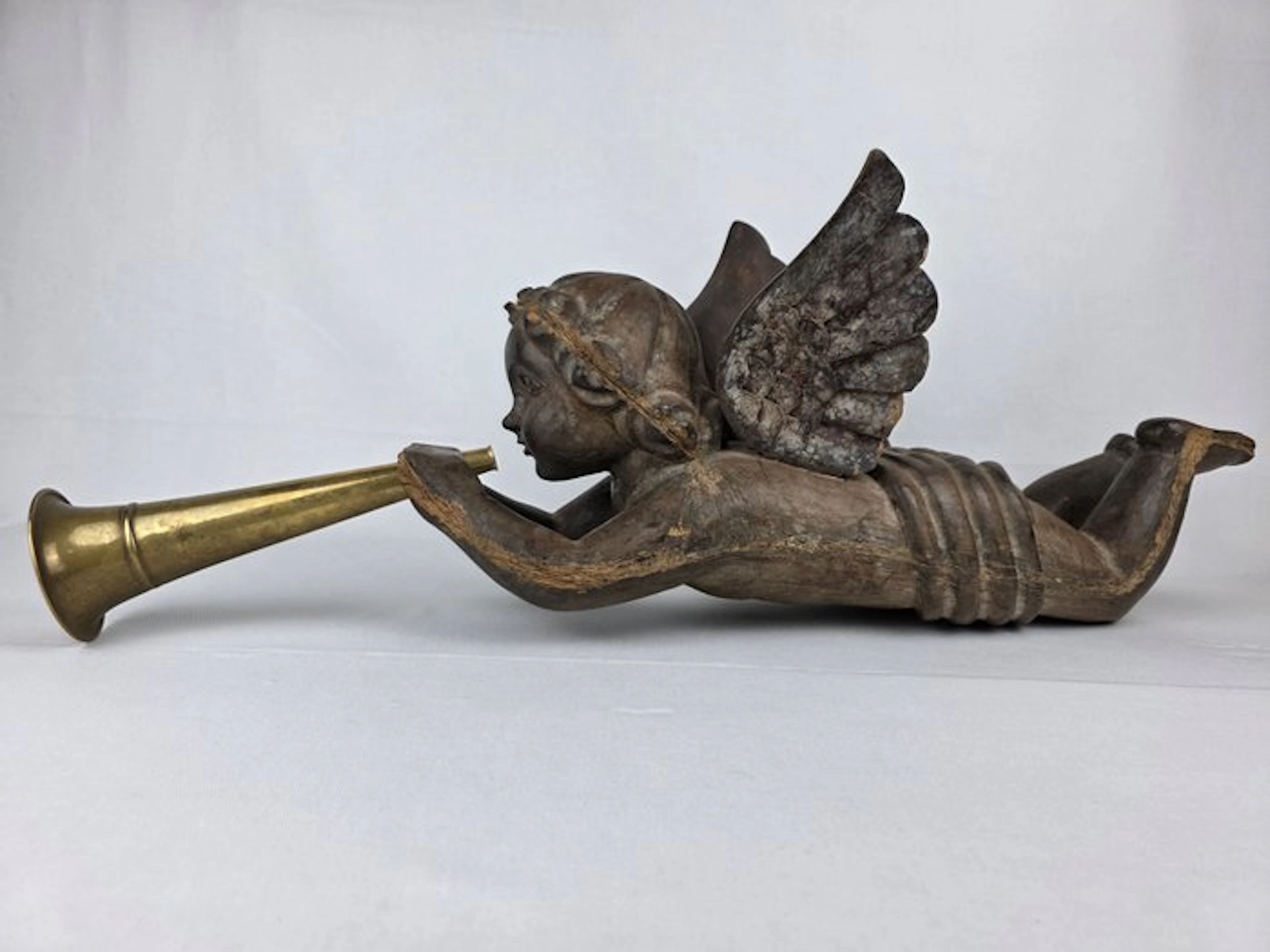 Sculpture, Grande Angelo Musicante - 85 cm - Wood, Brass